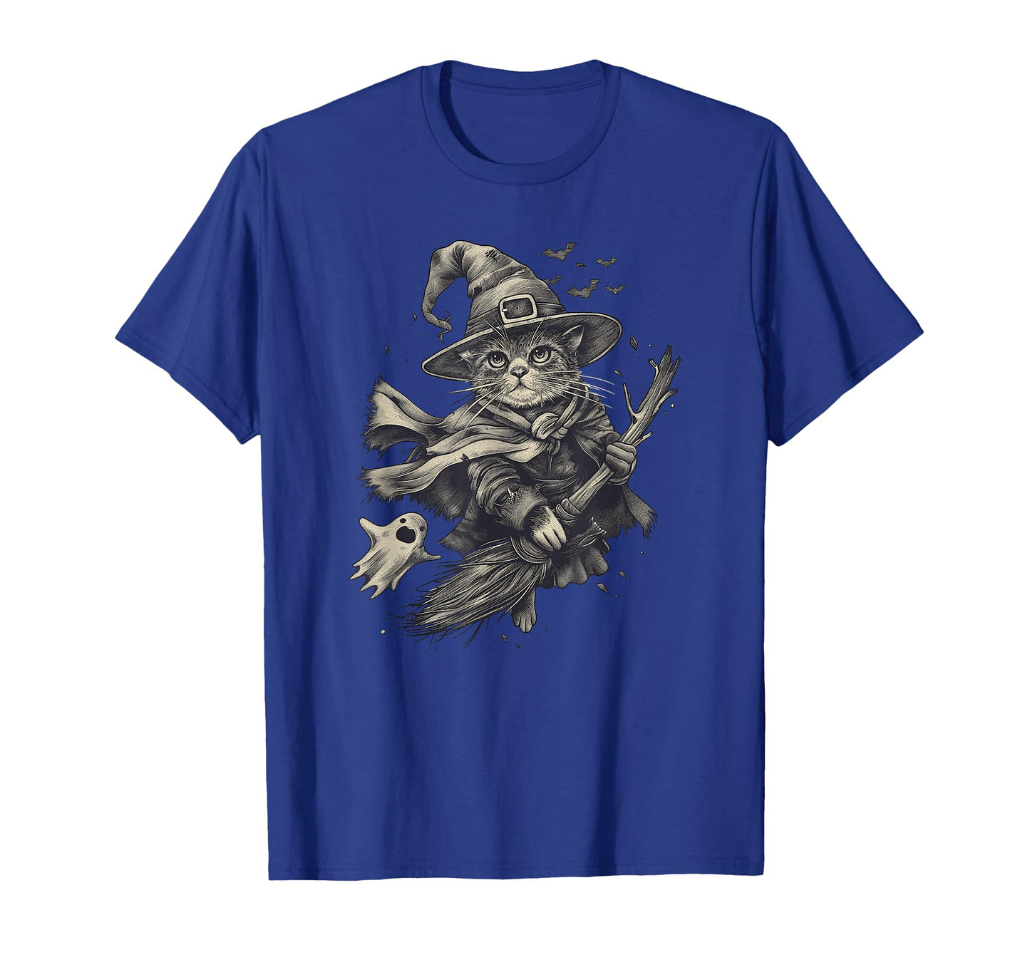 Vintage Halloween Cat Witch Broomstick T-Shirt