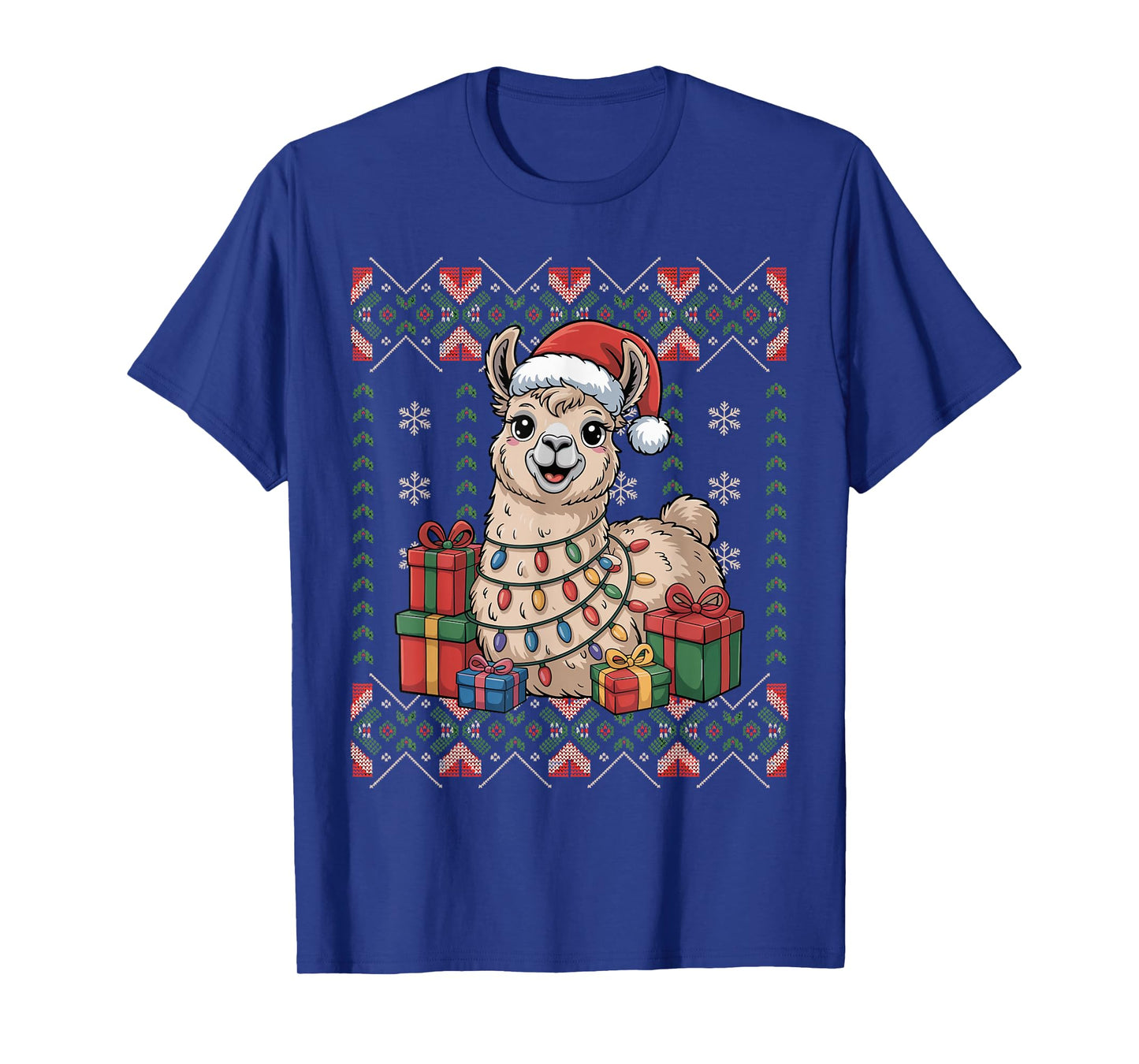 Santa Llama Christmas Ugly Sweater Funny Holiday Pajamas T-Shirt