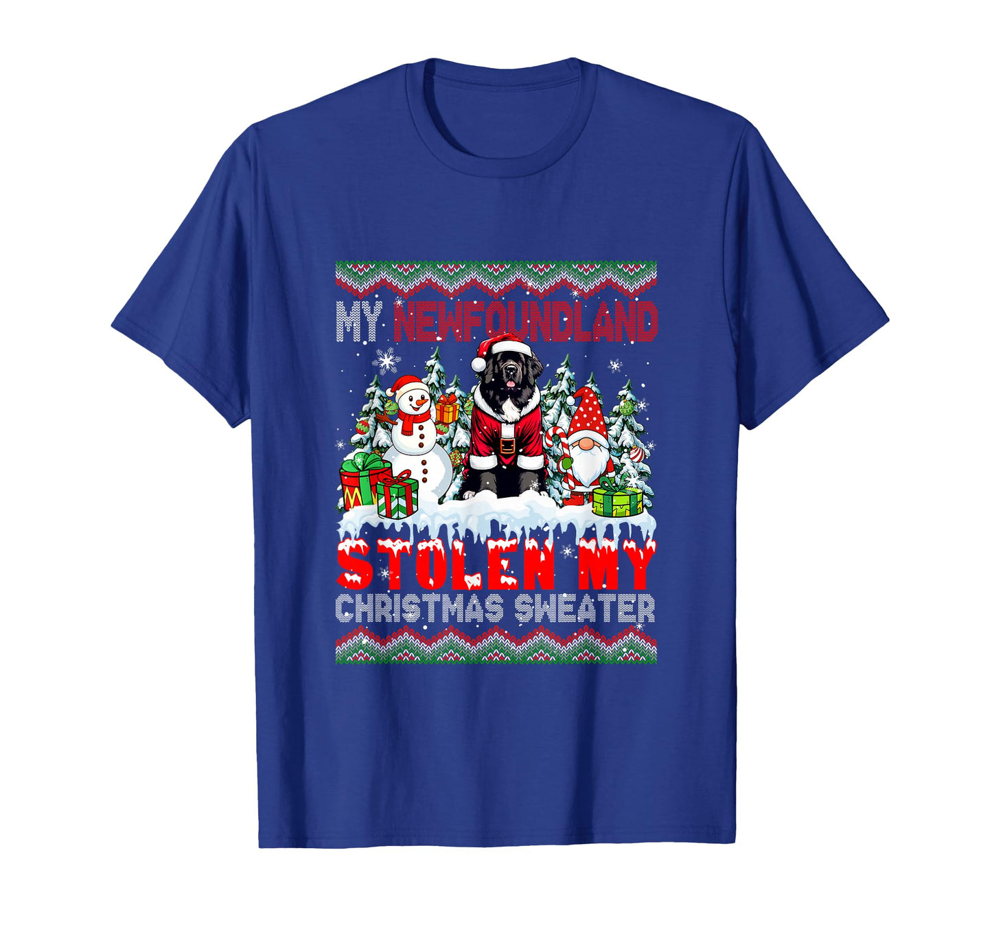 My Newfoundland Stolen My Christmas Sweater Santa Dog Gnome T-Shirt