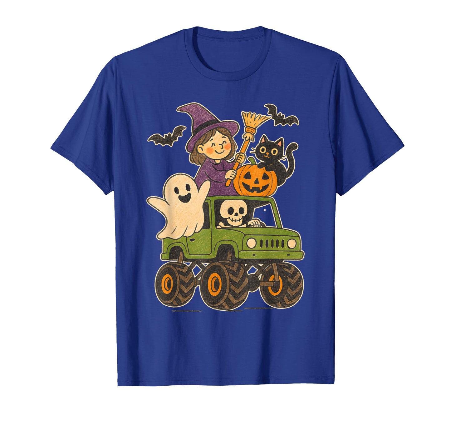 Skeleton Witch Cat Ghost Pumpkin Kids Funny Halloween T-Shirt