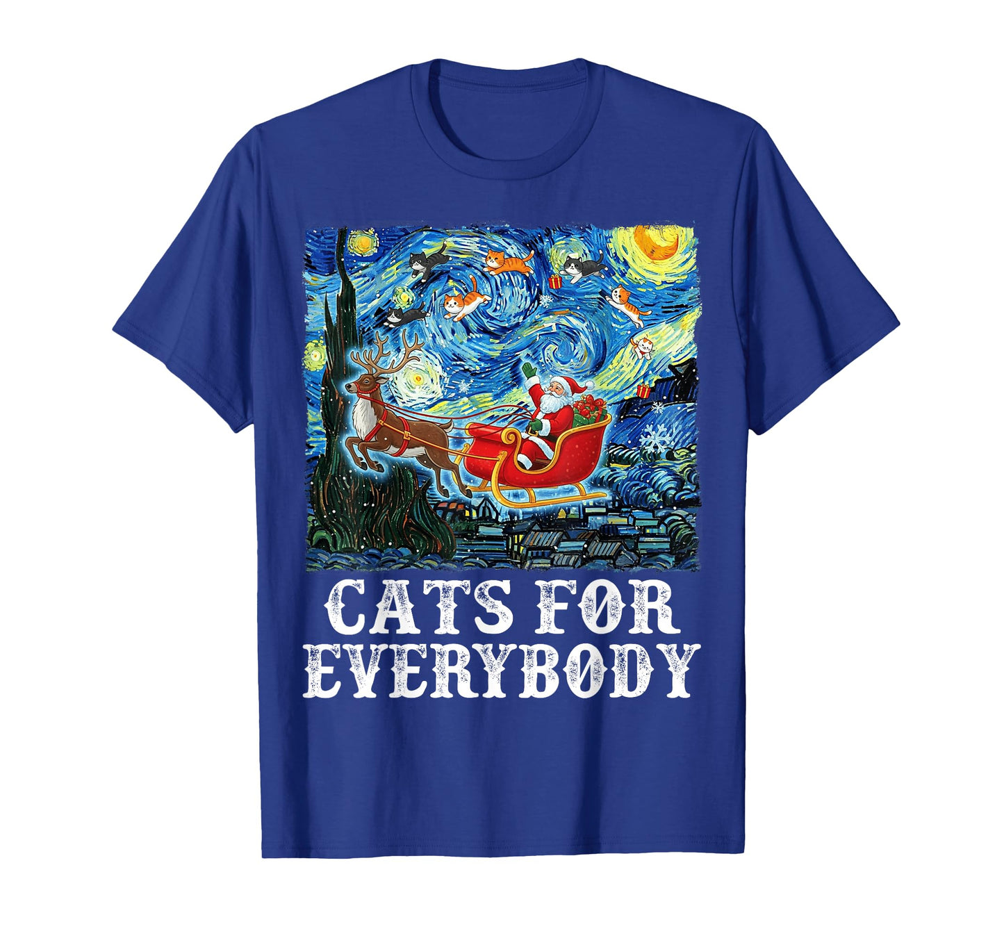 Cats for Everybody Santa Cat Xmas Starry Night Christmas T-Shirt
