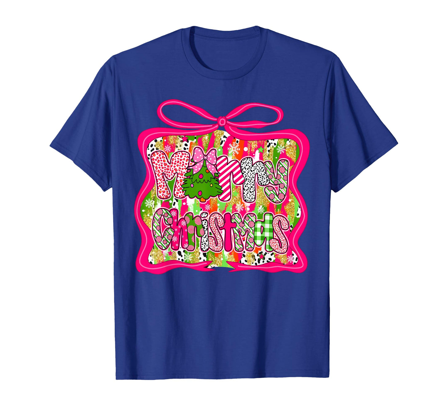 Coquette Pink Bow Merry Christmas Tree Xmas Pajamas Holiday T-Shirt