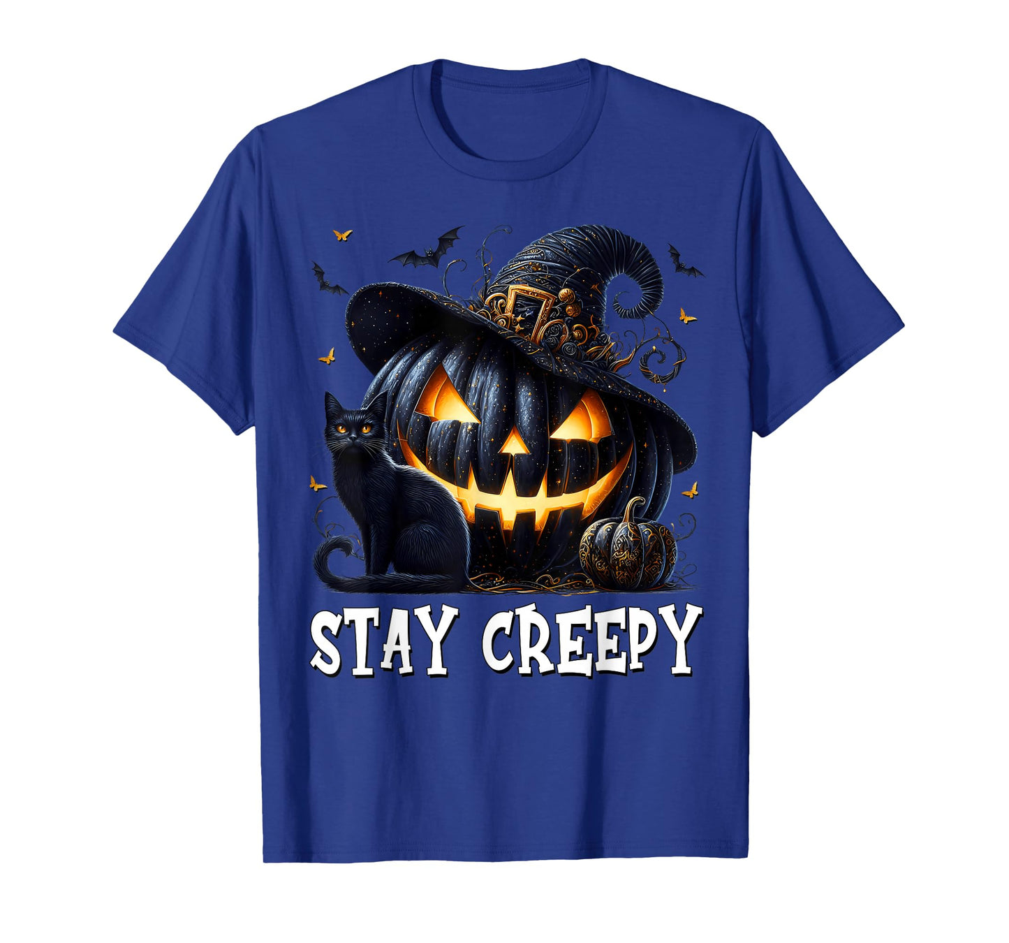Stay Creepy Halloween Cat Lover Pumpkin Graphic for Goth Mom T-Shirt