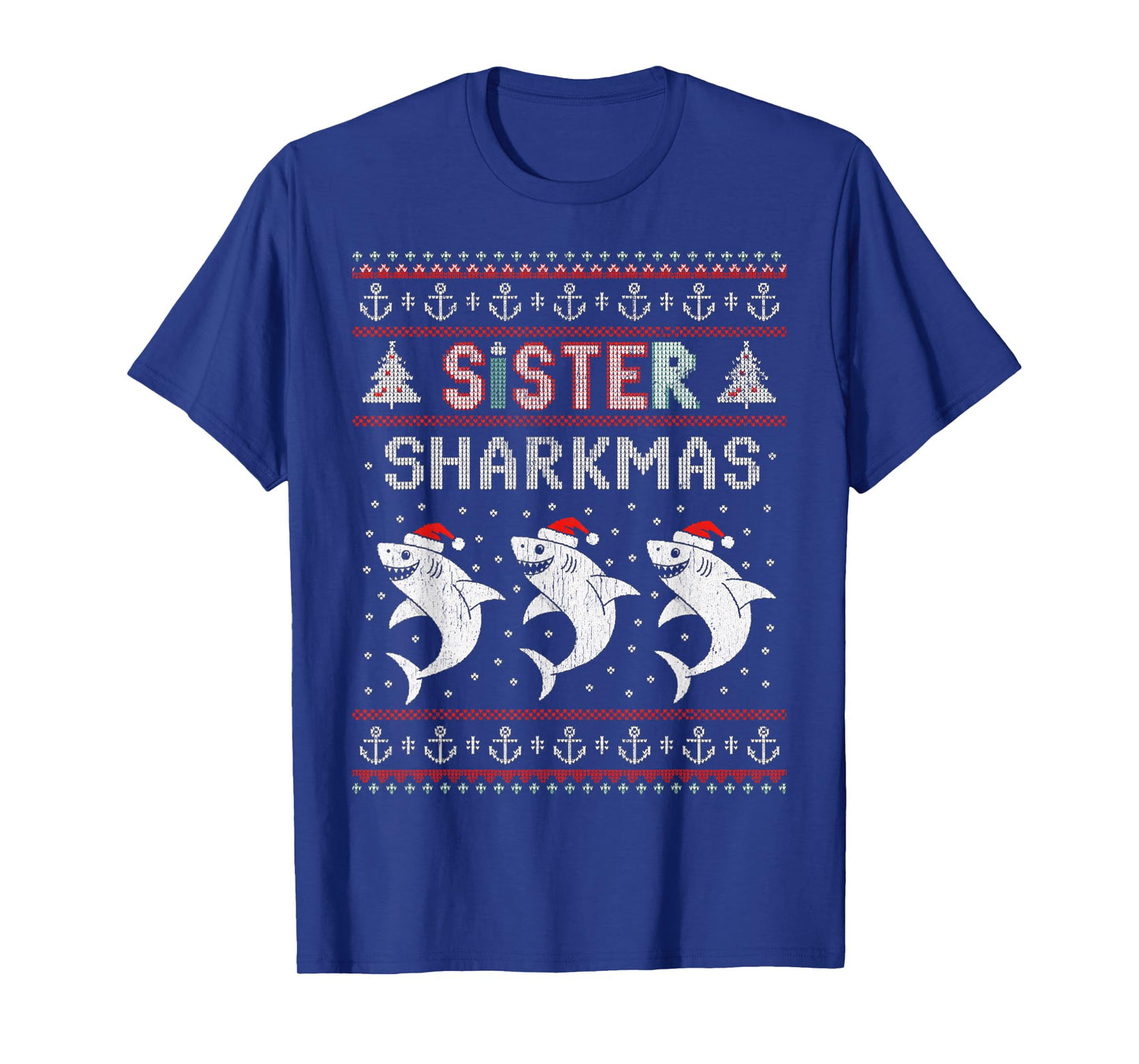 Sister Sharkmas Funny Shark Santa Hat Ugly Christmas Sweater T-Shirt
