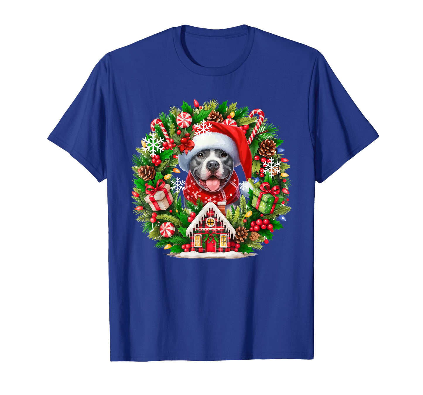 Santa Pit Bull Christmas Floral Circle Matching Owner Kids T-Shirt