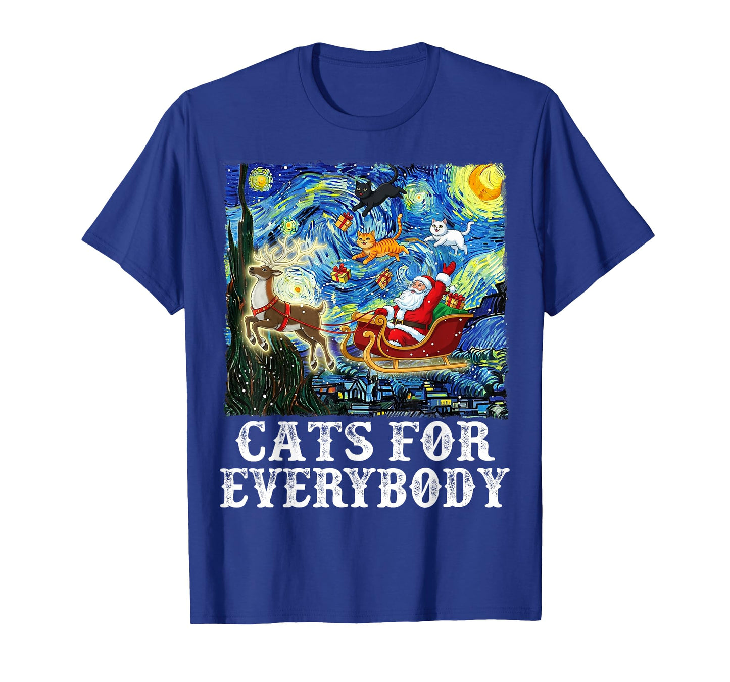 Christmas Cat for Everybody Santa Reindeer Starry Night Xmas T-Shirt