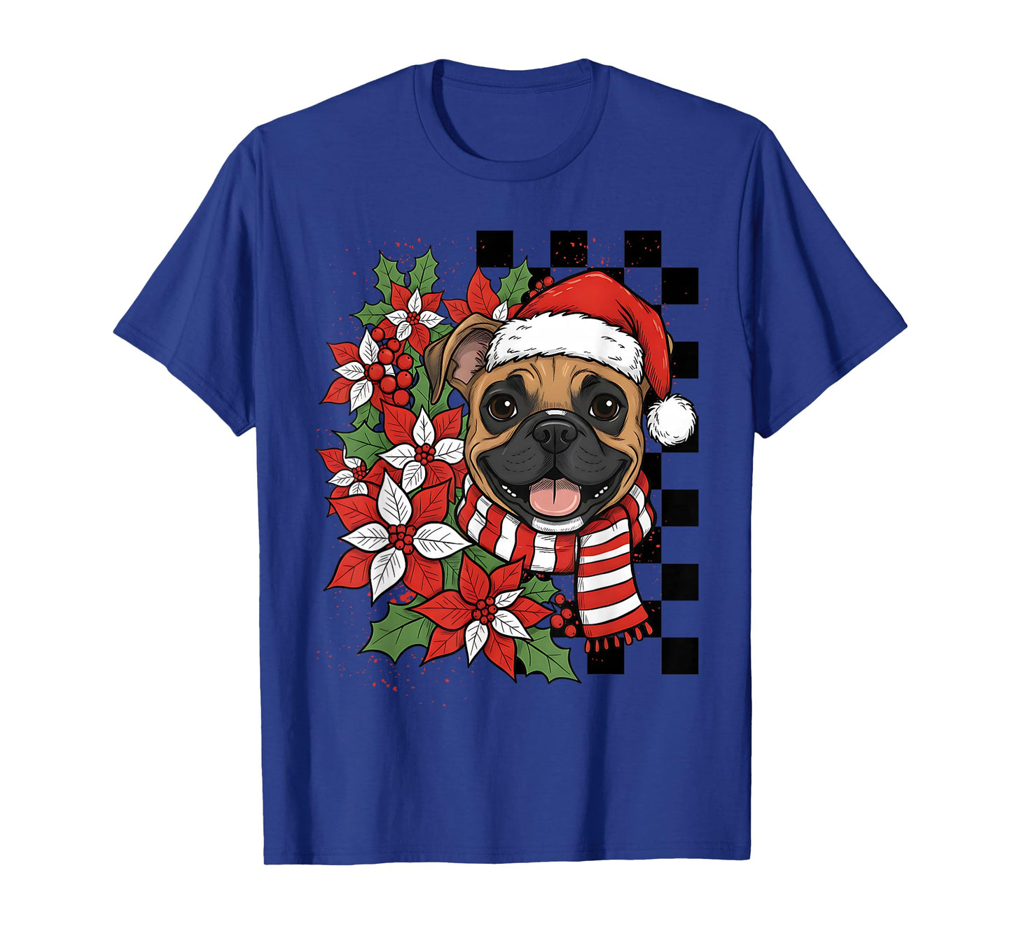 Boxer Dog Christmas Dog Santa Checkerboard T-Shirt