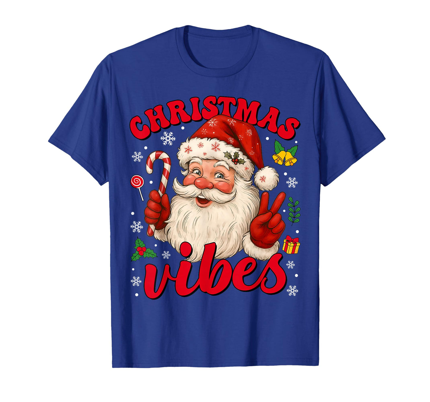 Vintage Christmas Santa Claus Candy Cane Holiday Vibes T-Shirt