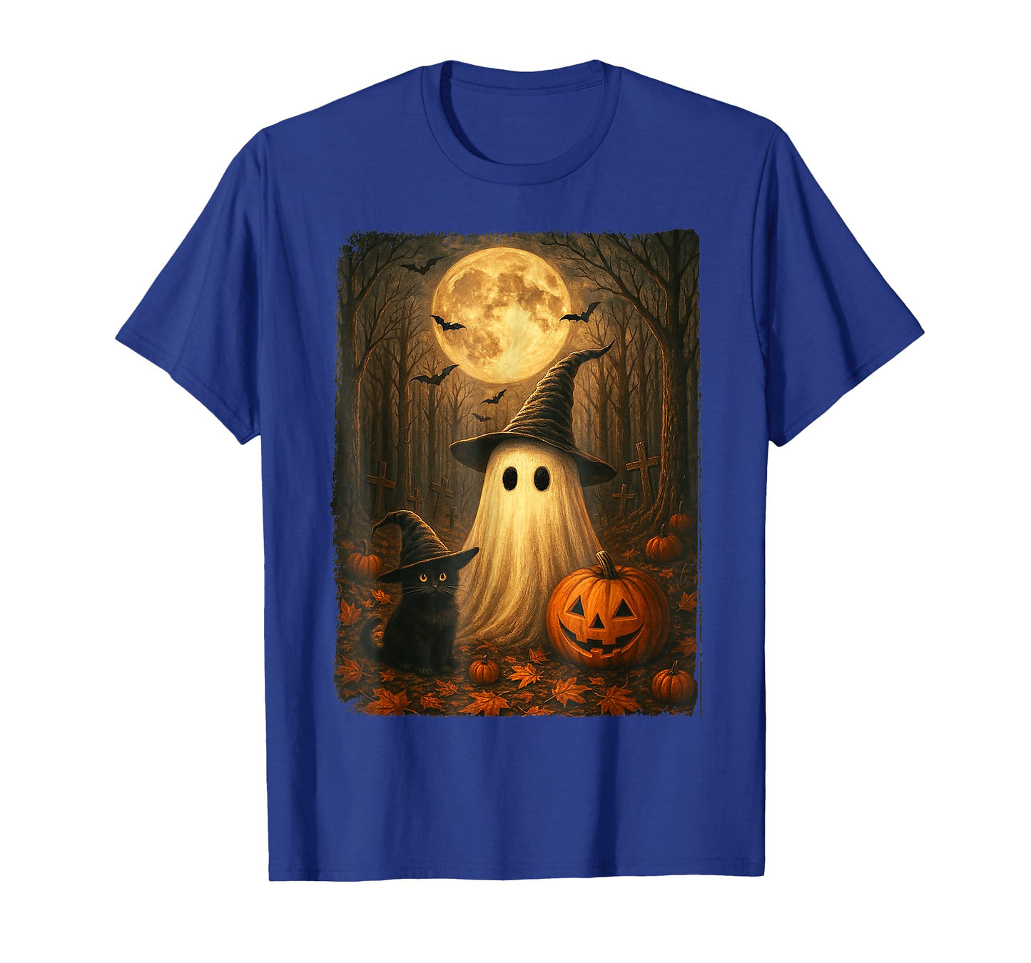 Retro Black Cat Witch Scary Halloween Ghost Pumpkin Spooky T-Shirt