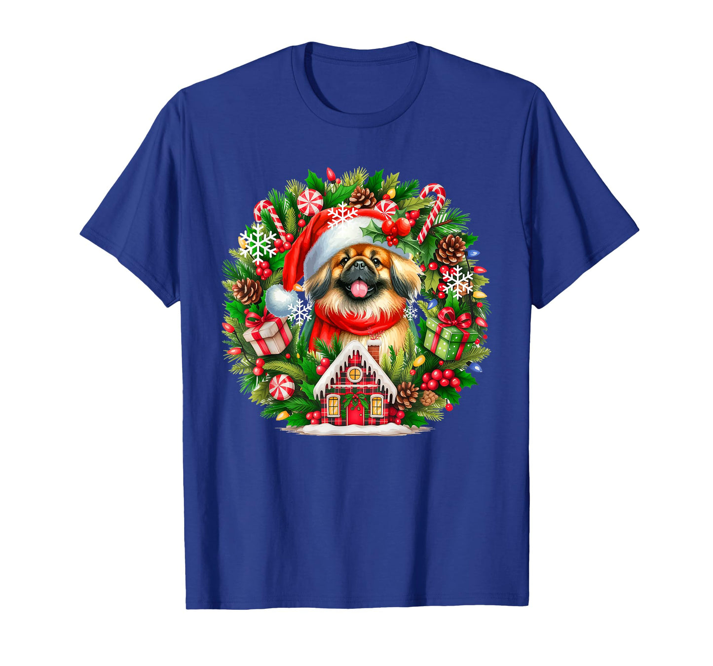 Santa Pekingese Christmas Floral Circle Matching Owner Kids T-Shirt