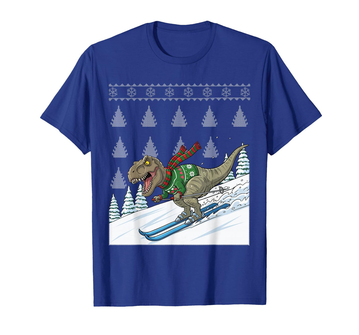 Dinosaur T-Rex Skiing Ski Snow Ugly Christmas T-Shirt