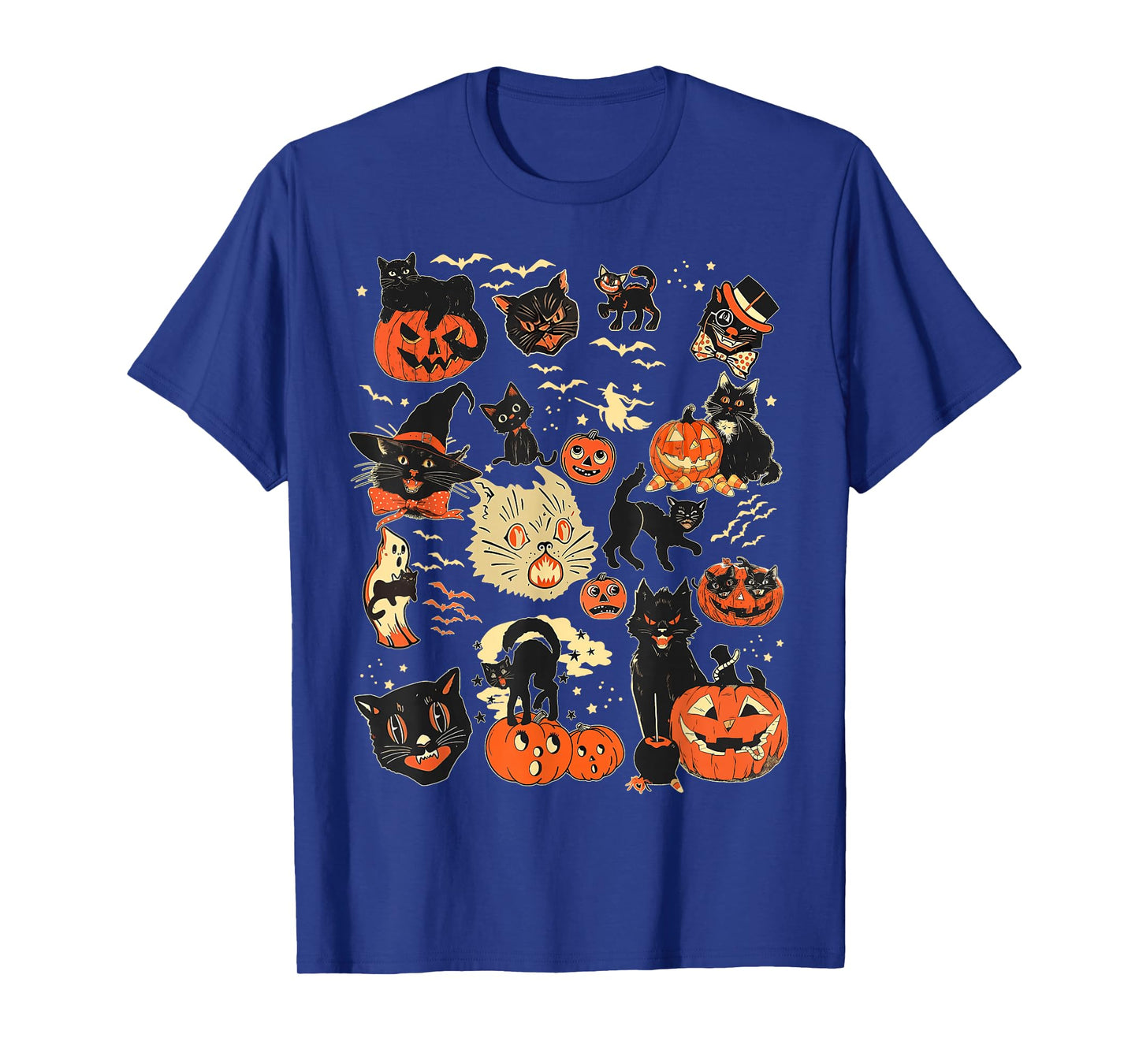 Retro Black Cat Halloween Pumpkin Costume for Women Men Kids T-Shirt