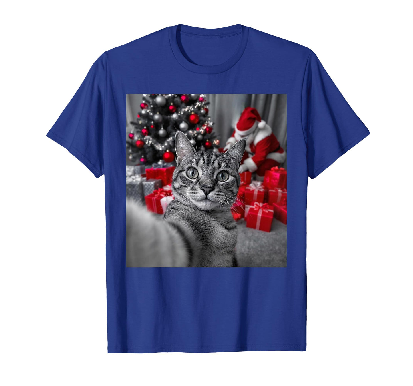 Funny Cat Selfie with Santa Claus Christmas Meme T-Shirt