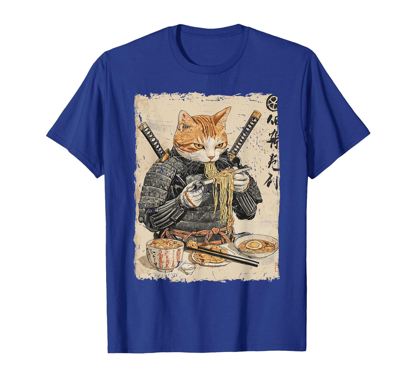 Samurai Cat Loves Ramen Funny Anime Japanese Artwork Samurai T-Shirt