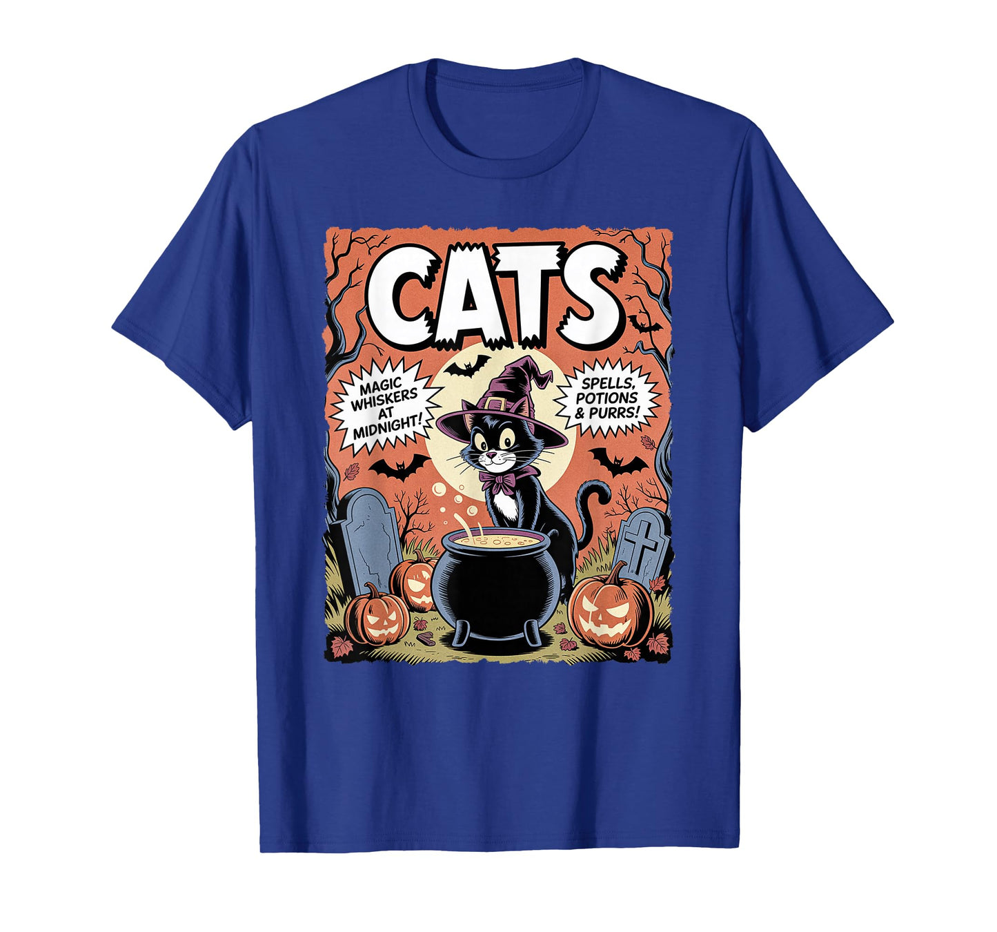 Black Cat in Witch Costume Funny Halloween Spooky Cute Comic T-Shirt