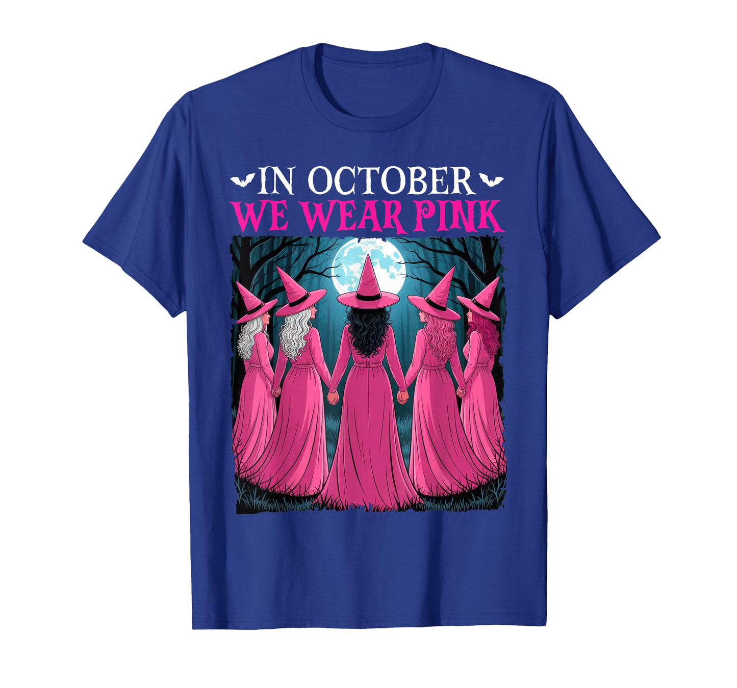 in October We Wear Pink Witch Halloween Breast Cancer Women T-Shirt