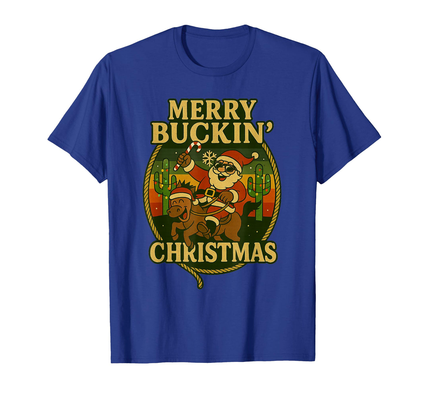 Merry Buckin’ Funny Christmas Rodeo Cowboy Santa Riding T-Shirt