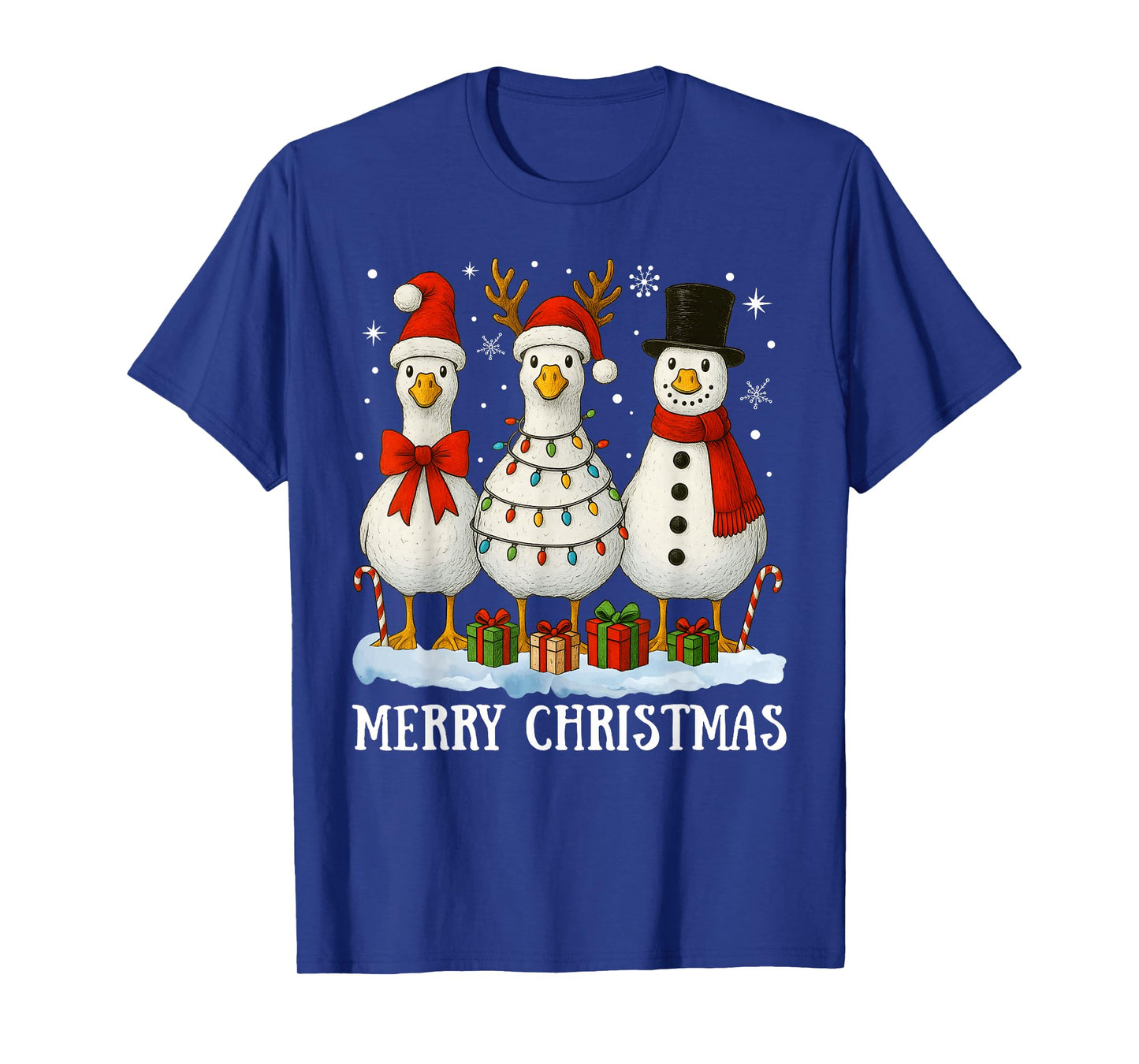 Funny Just A Merry Christmas Santa Snowman Reindeer Goose T-Shirt