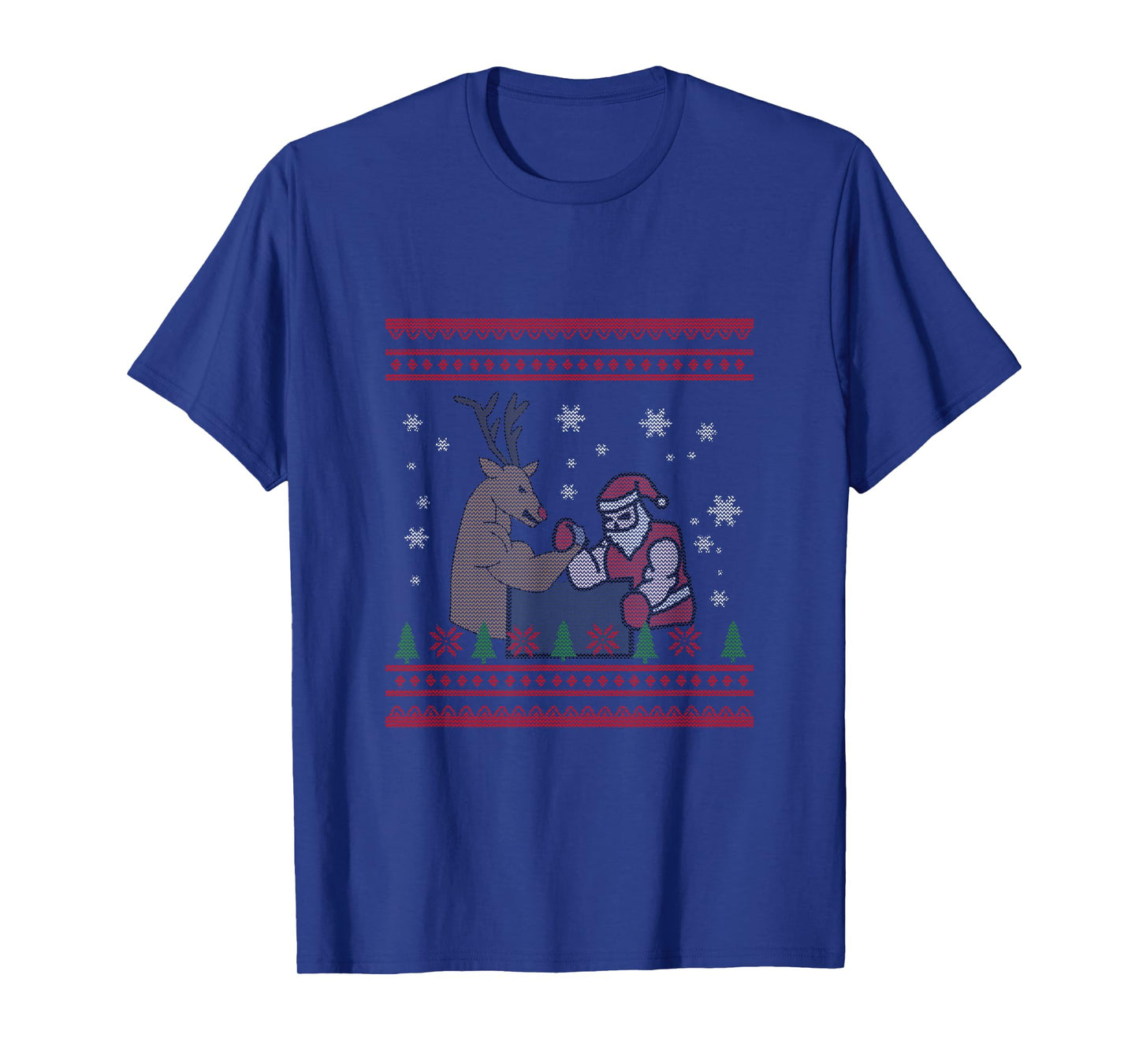 Funny Arm Wrestling Santa and Deer Ugly Sweater Design T-Shirt