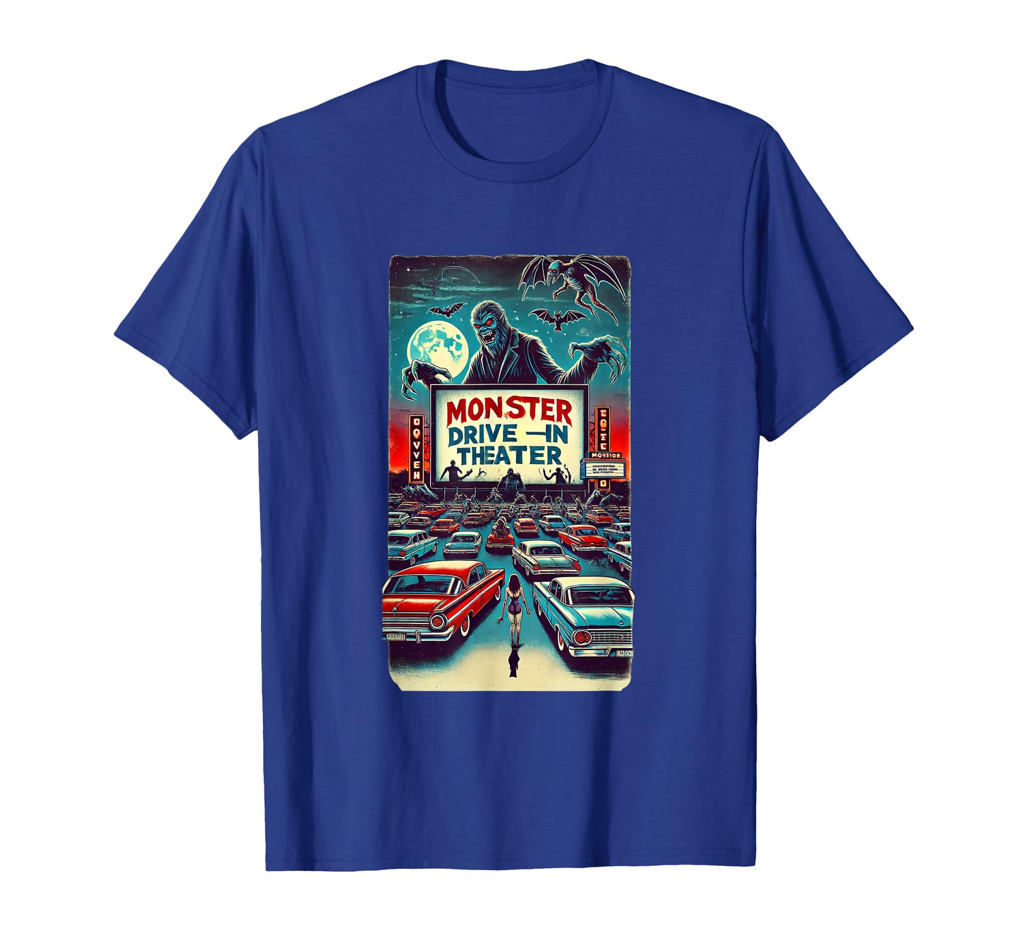 Retro Monster Horror Drive-In Halloween Design T-Shirt