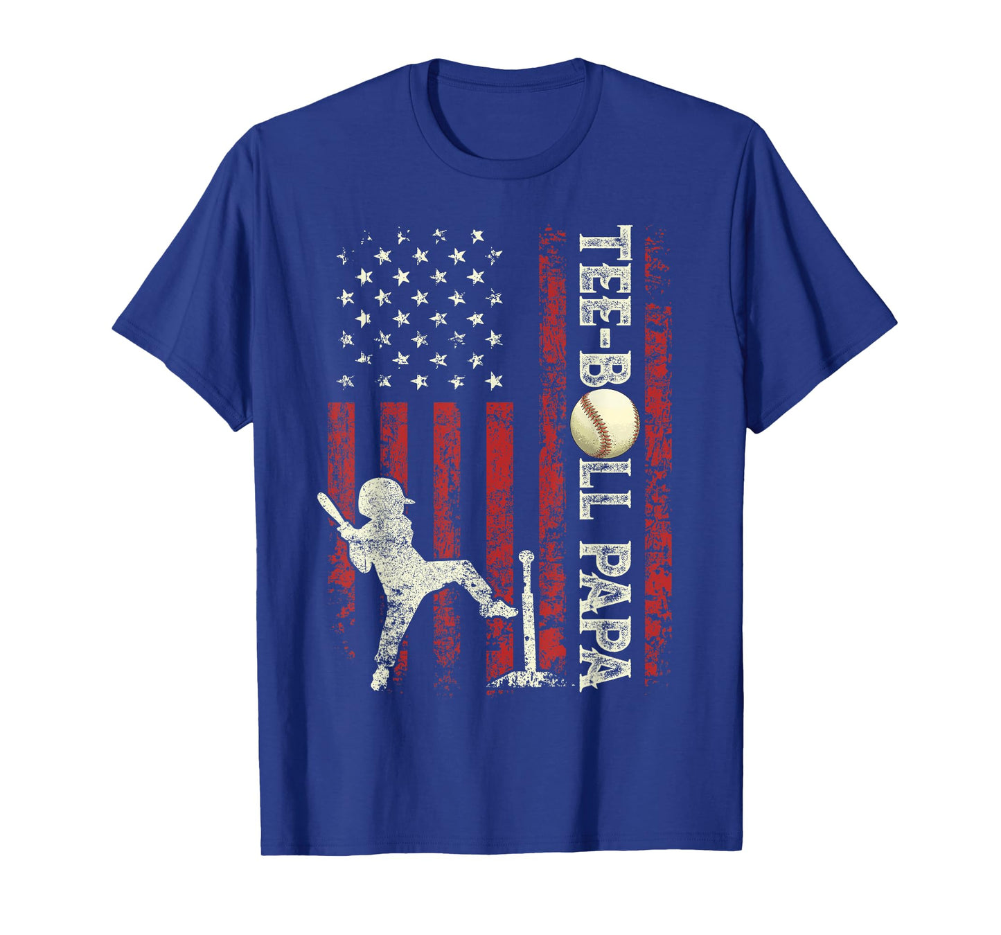 Tee-Ball Papa US Flag Gifts Dad Men Patriotic Fathers Day T-Shirt
