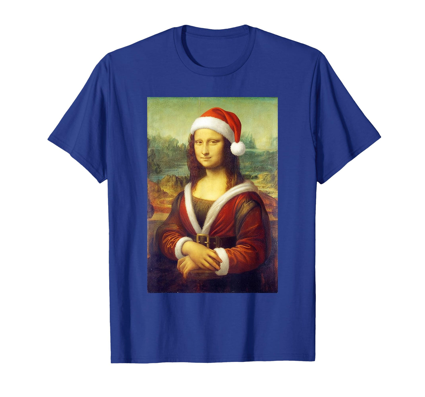 Mona Lisa Santa Hat Christmas Art Funny Parody T-Shirt