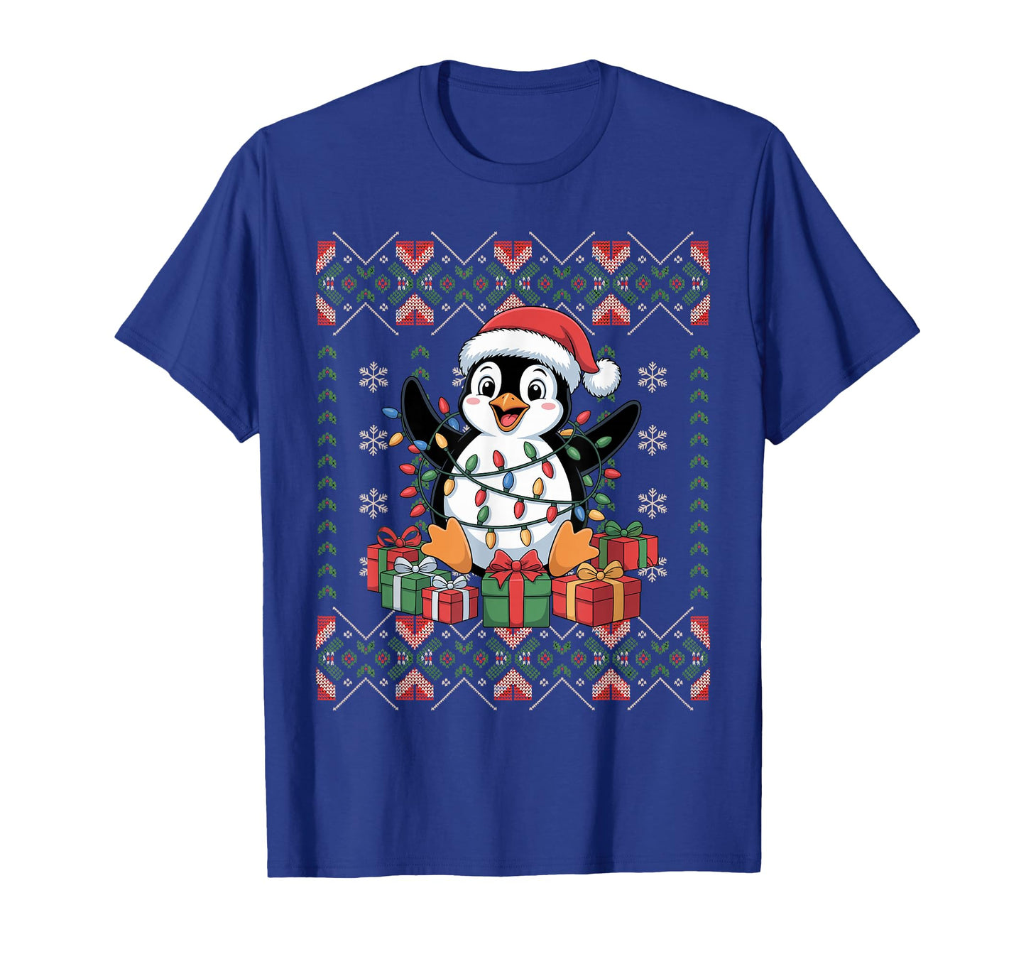 Santa Penguin Christmas Ugly Sweater Funny Holiday Pajamas T-Shirt