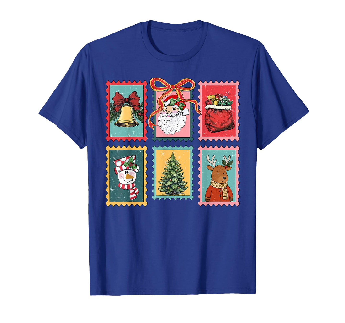 Retro Funny Coquette Bow Christmas Stamps Santa Xmas Holiday T-Shirt