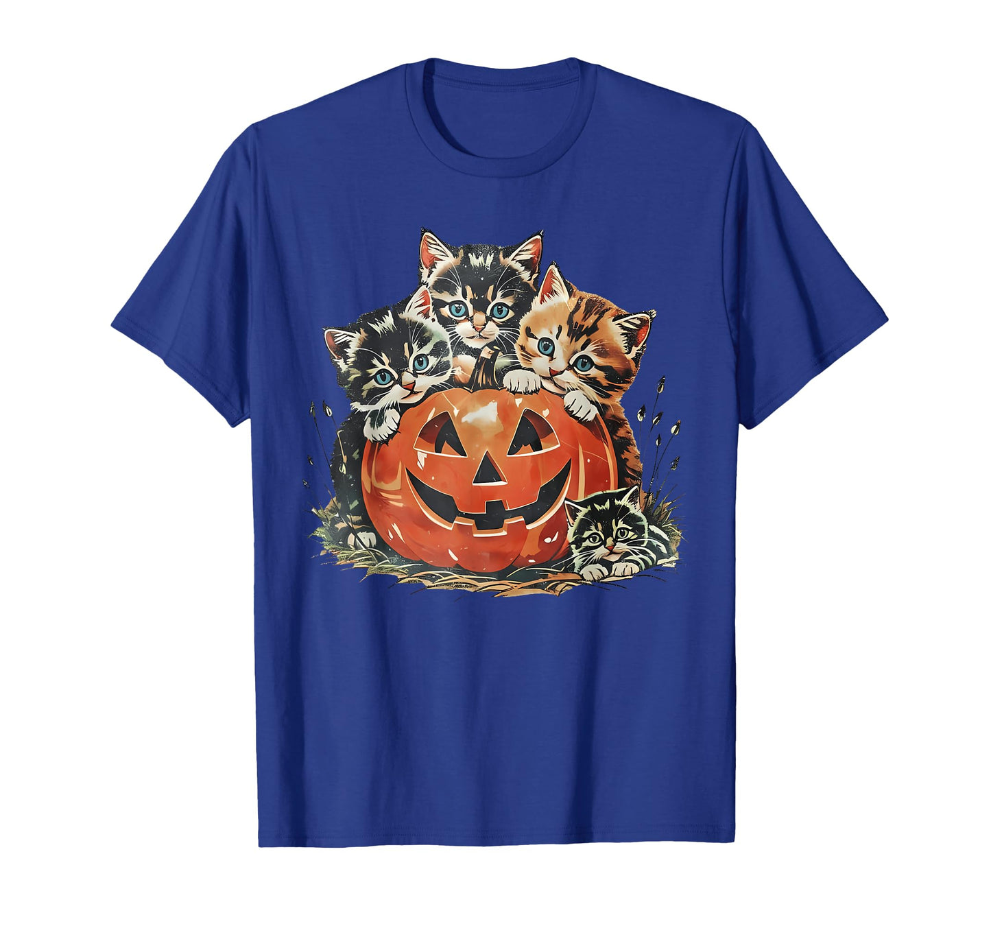 Vintage 90s Cat Pumpkin Halloween Retro Floral Spooky Season T-Shirt