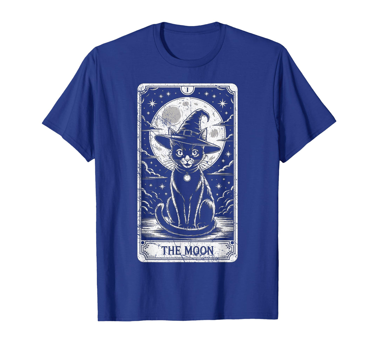 Tarot Card Crescent Moon and Black Cat Witch Hat Halloween T-Shirt
