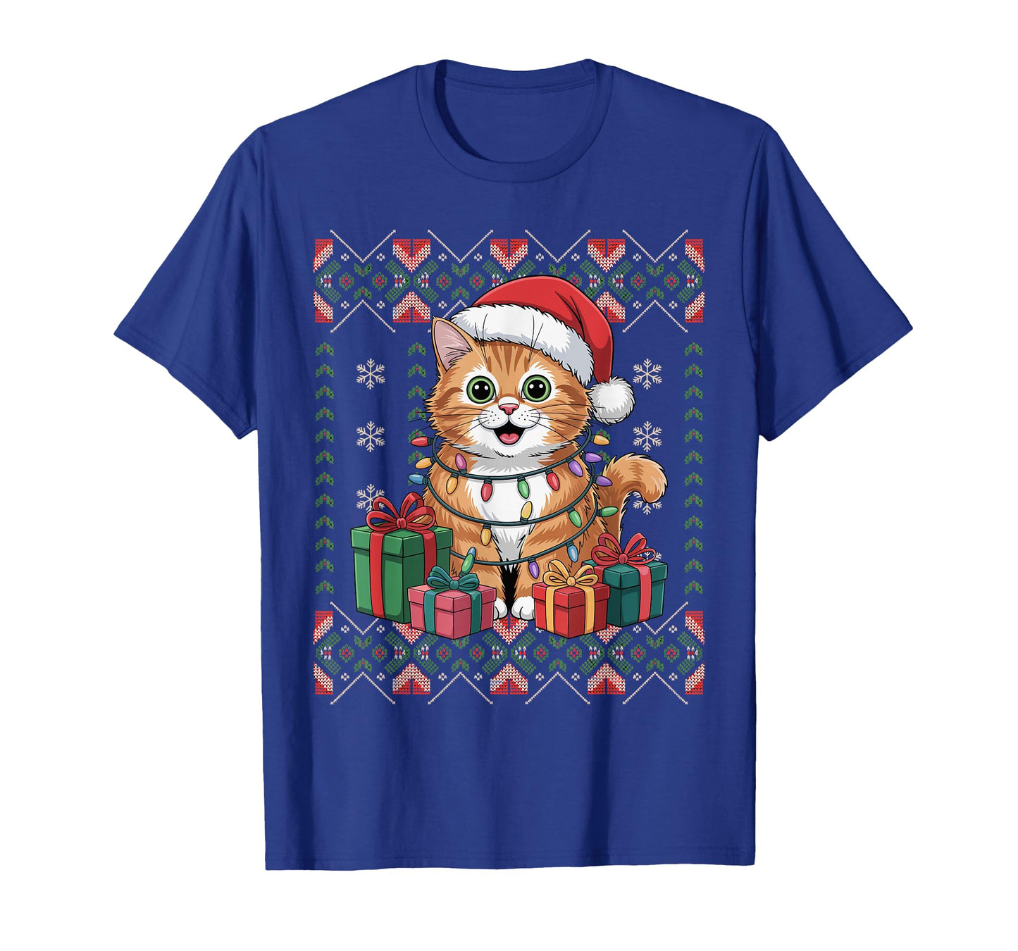 Santa Cat Christmas Ugly Sweater Funny Holiday Pajamas T-Shirt
