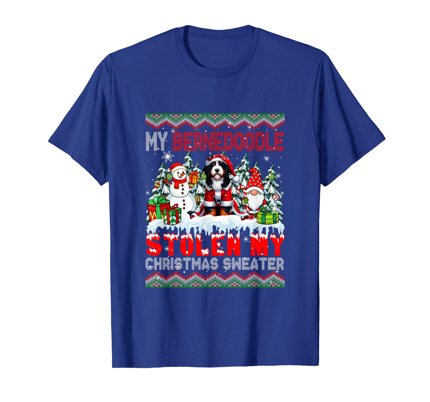 My Bernedoodle Stolen My Christmas Sweater Santa Dog Gnome T-Shirt