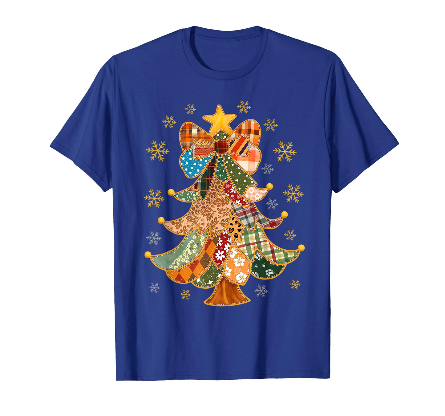 Christmas Tree Patchwork Coquette Bow Xmas Snowflake Holiday T-Shirt