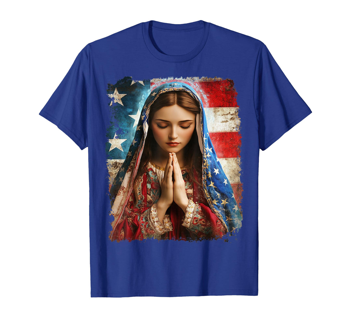 US Flag American The Virgin Mary Religious Christian T-Shirt