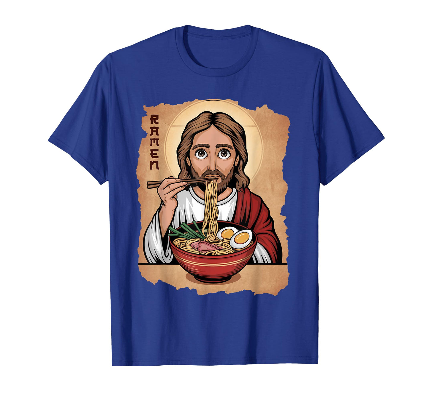 Cute Jesus Eating Ramen Noodles Ocean Waves Japanese Art T-Shirt