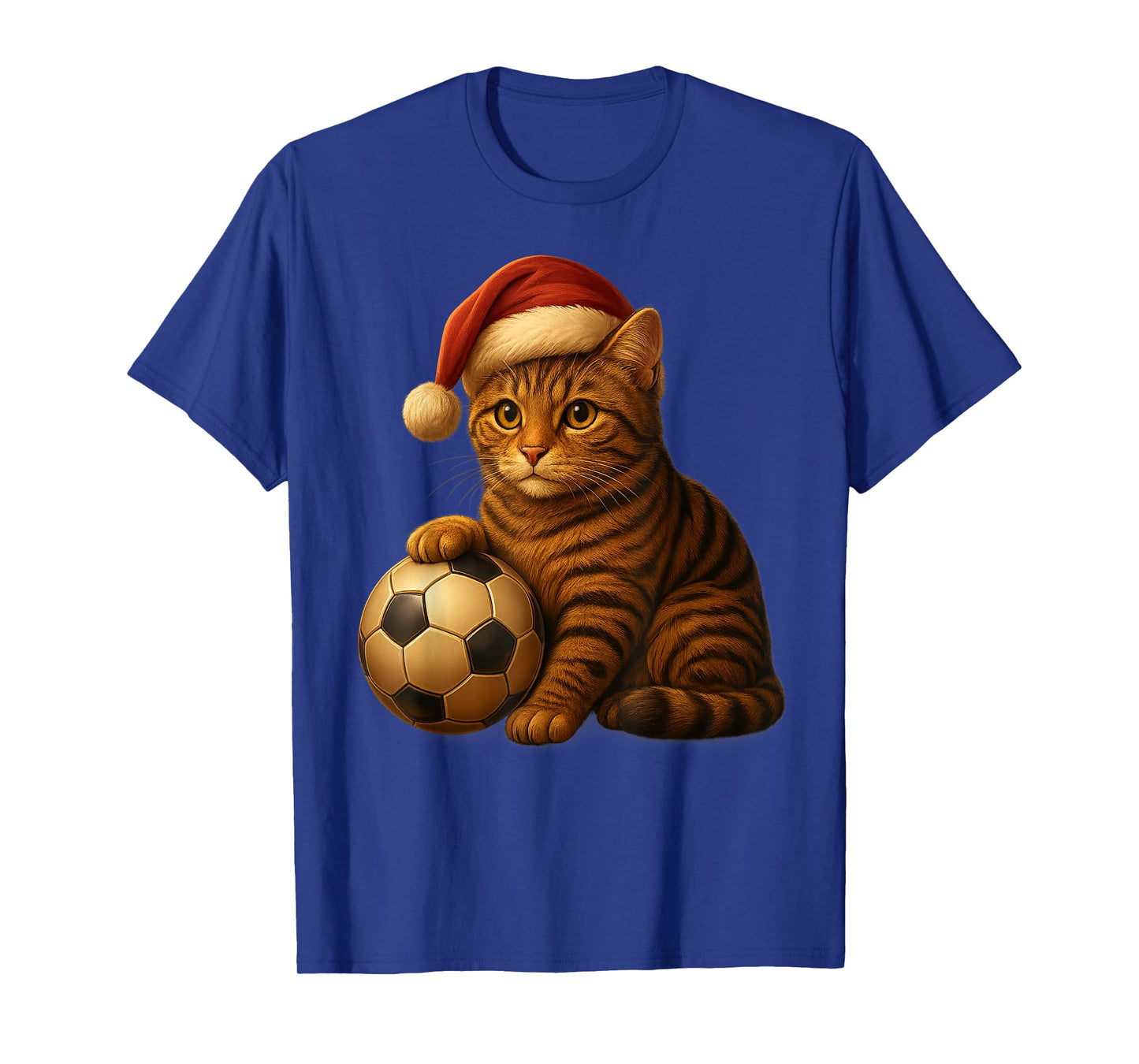 Cat Christmas Tees Santa Playing Soccer Funny Xmas Football T-Shirt