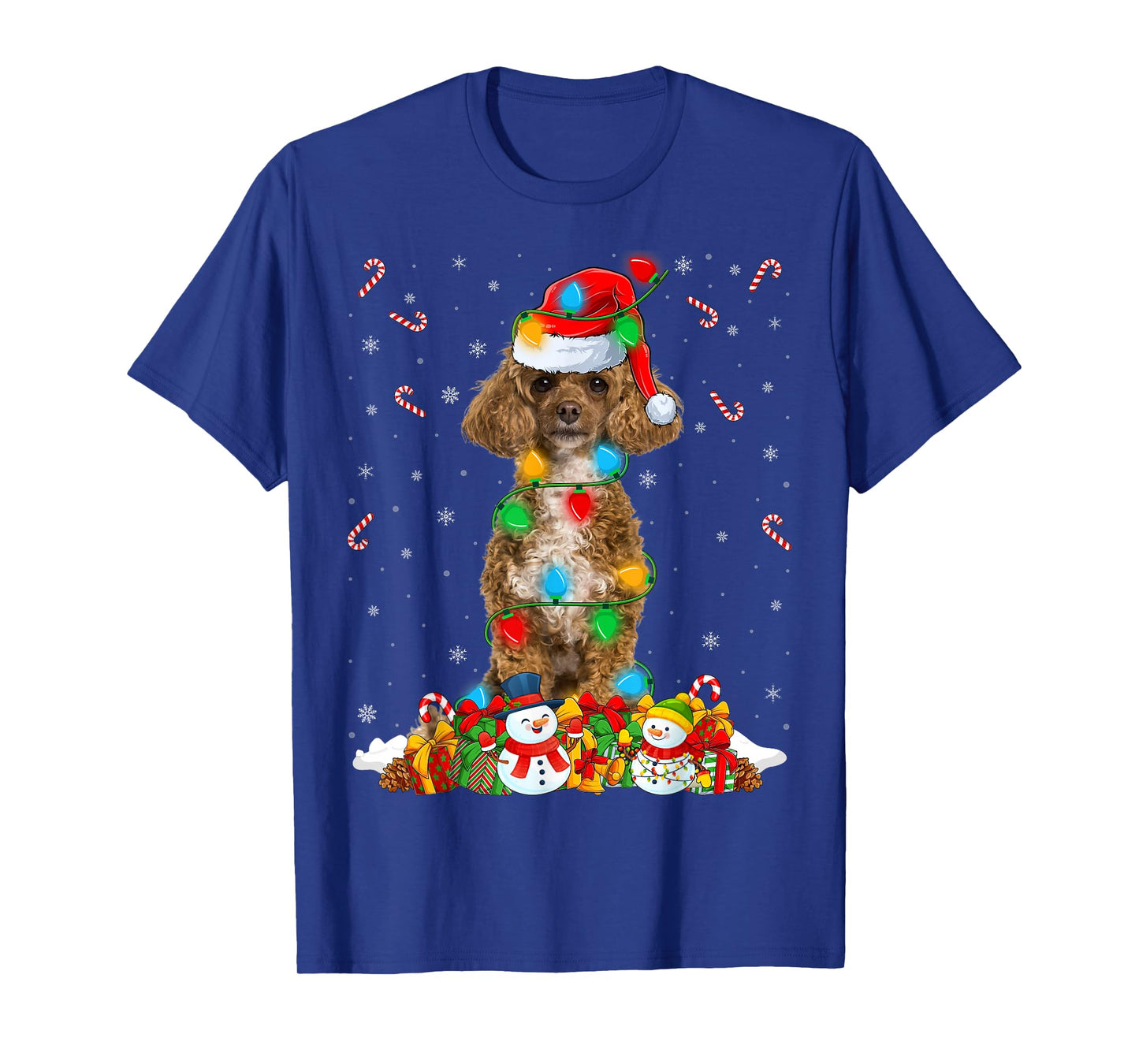 Poodle Dog Christmas Lights Funny Santa Hat Xmas T-Shirt