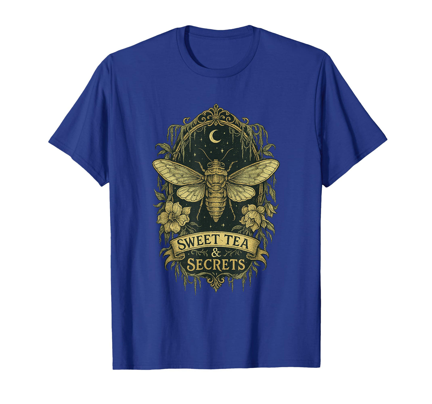 Southern Gothic Summer Sweet Tea and Secrets Cicada Moth Art T-Shirt