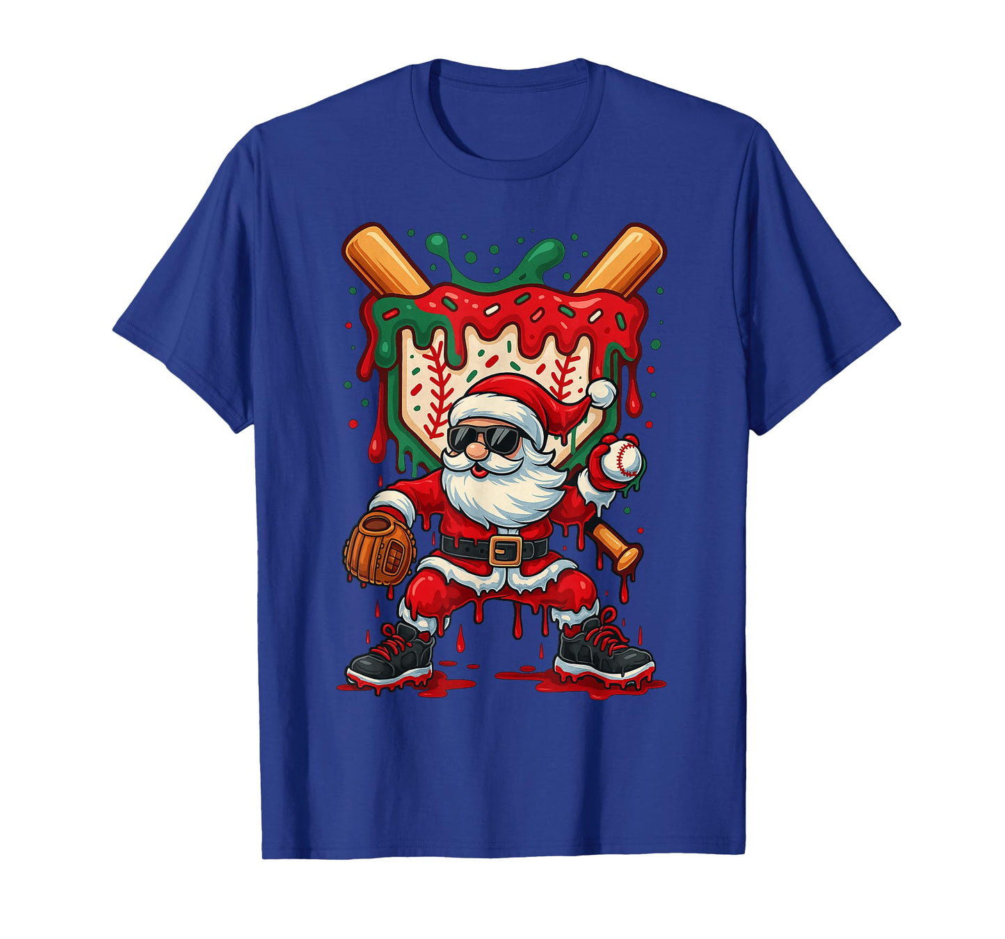 HUGvyn Santa Playing Baseball Ice Cream Drip Christmas Boys T-Shirt