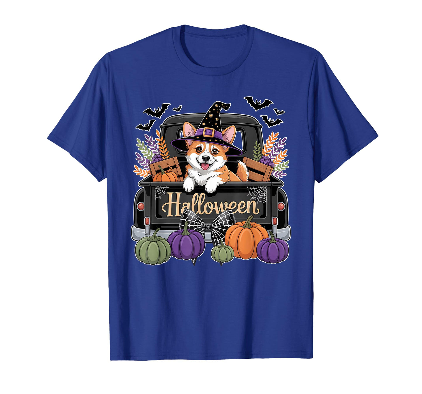 Funny Corgi Witch Hat Truck Pumpkin Dog Lovers Halloween T-Shirt