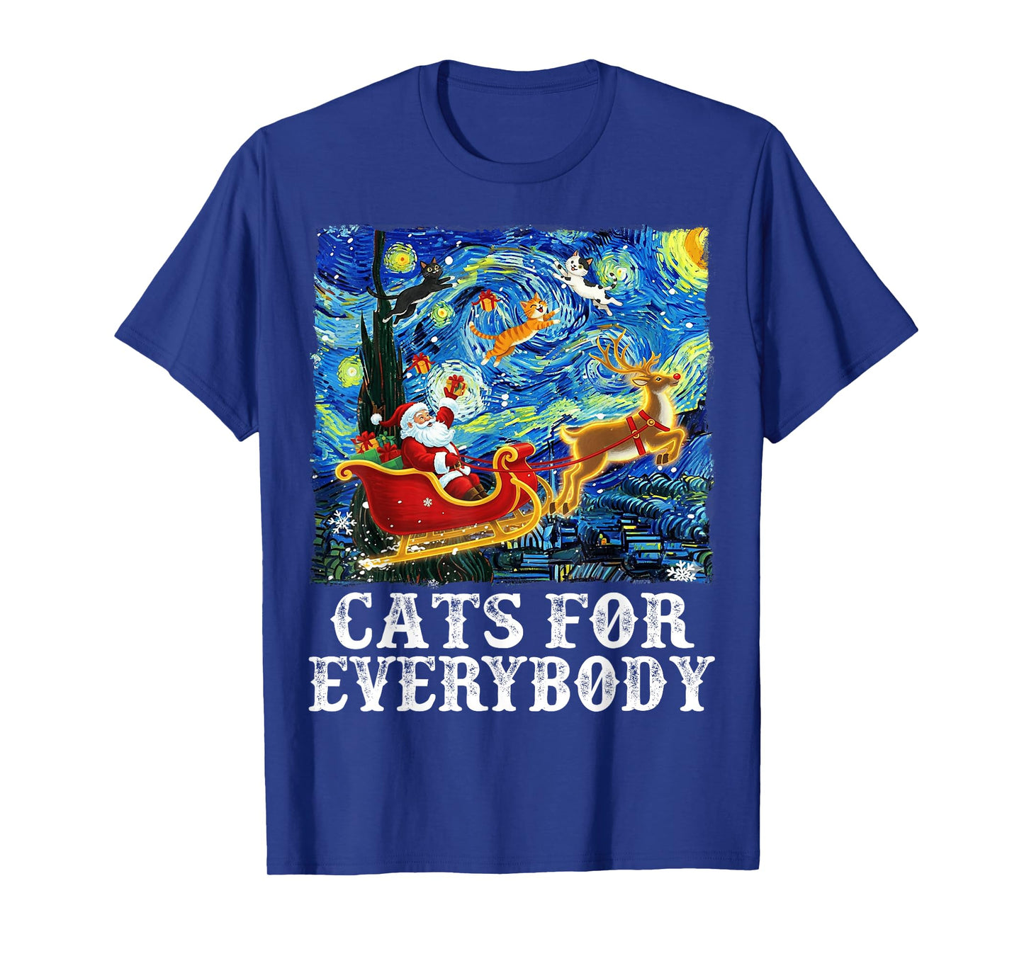 Christmas Cat for Everybody Santa Reindeer Starry Night Xmas T-Shirt