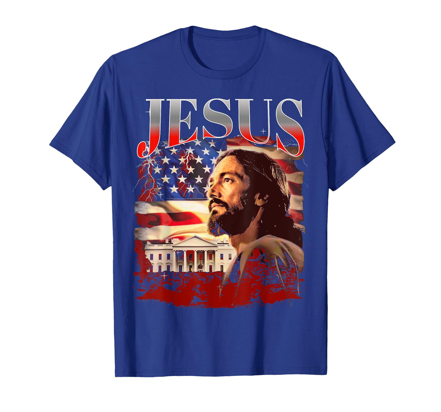 Jesus USA America Patriot Meme 90s Bootleg Rap Merch Style T-Shirt