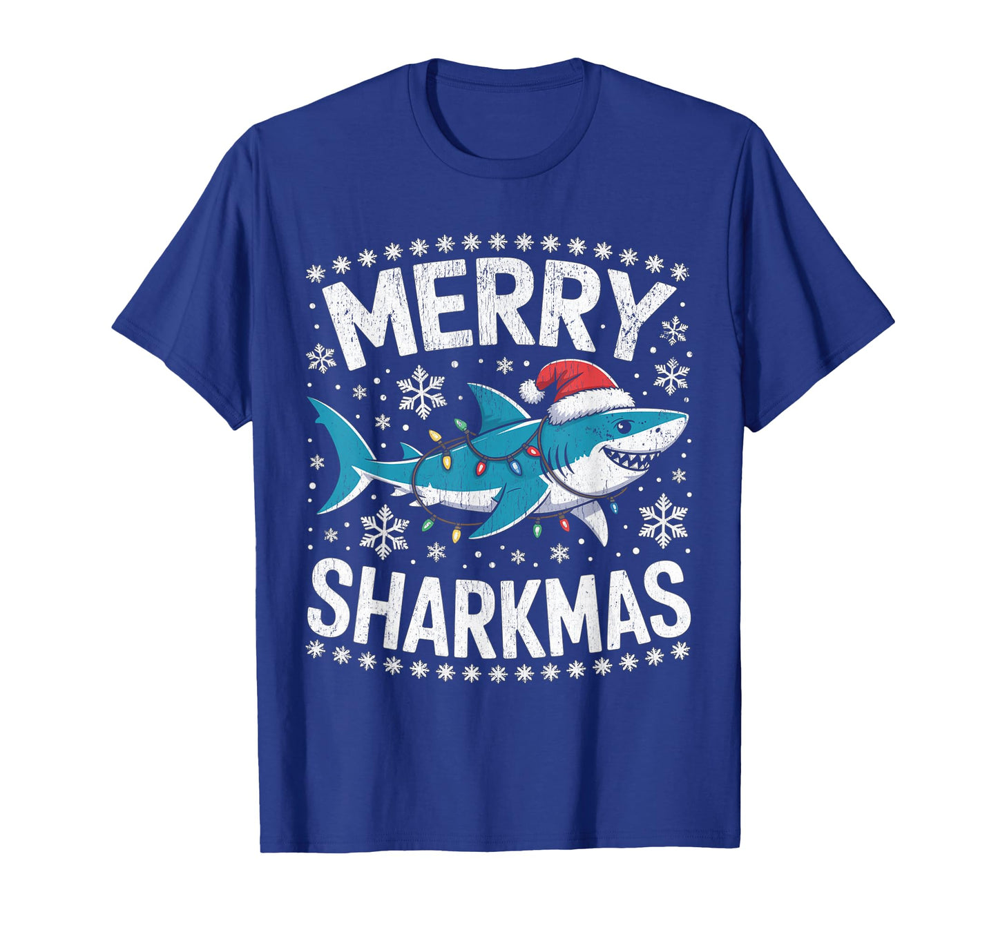 Merry Sharkmas Funny Shark Santa Hat Ugly Christmas Sweater T-Shirt