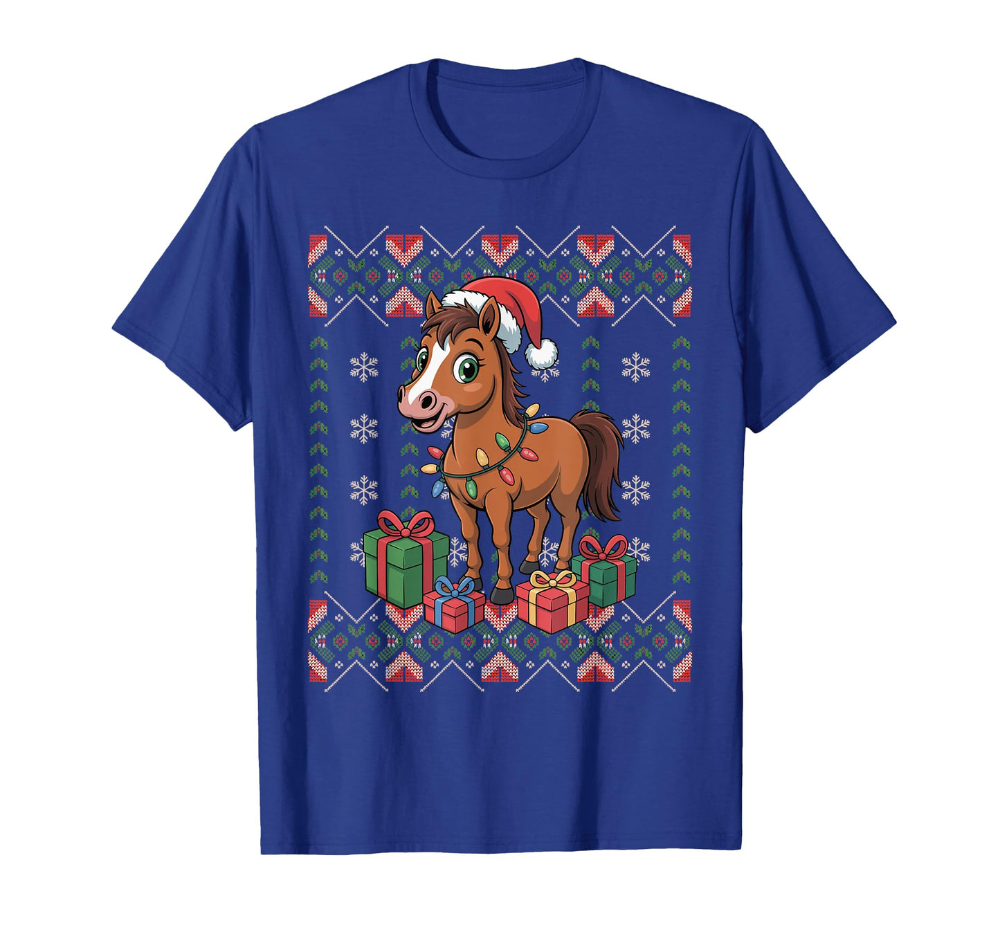 Santa Horse Christmas Ugly Sweater Funny Holiday Pajamas T-Shirt