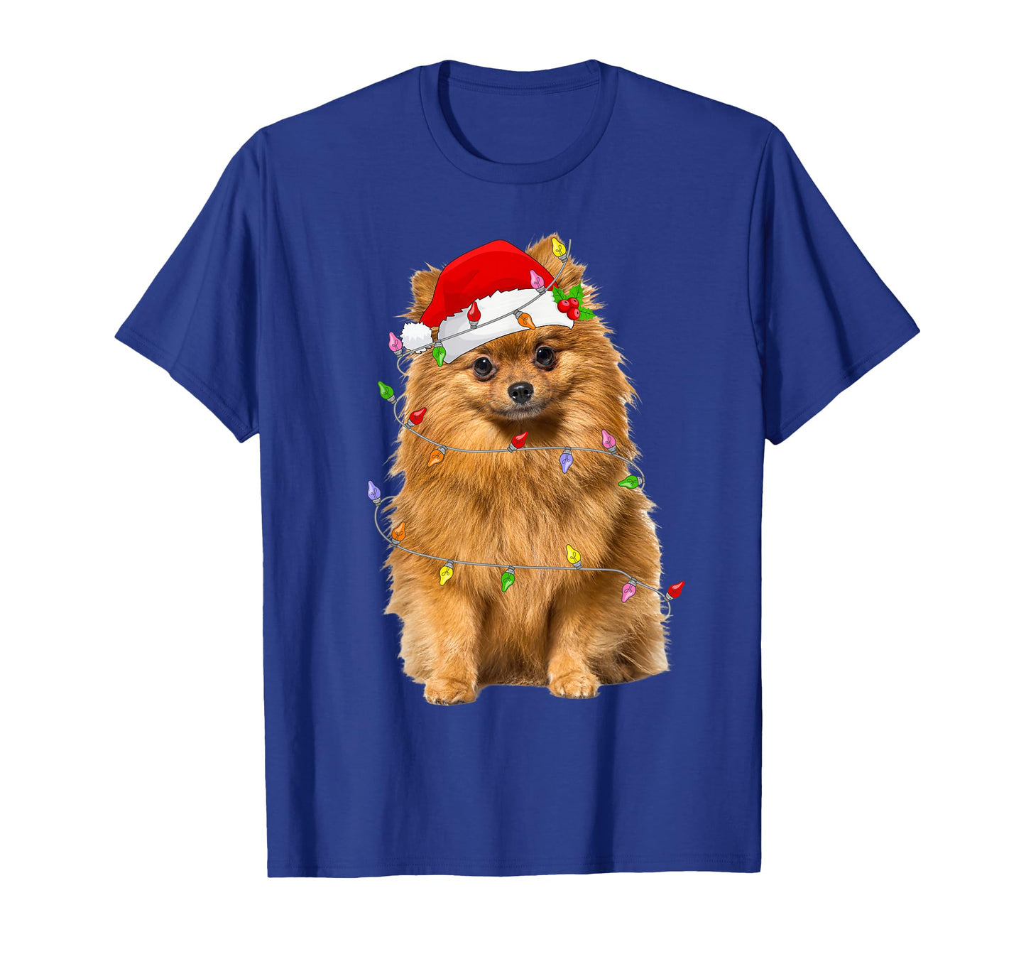 Pomeranian Christmas Santa Hat Lights Funny Pet Dog Xmas T-Shirt