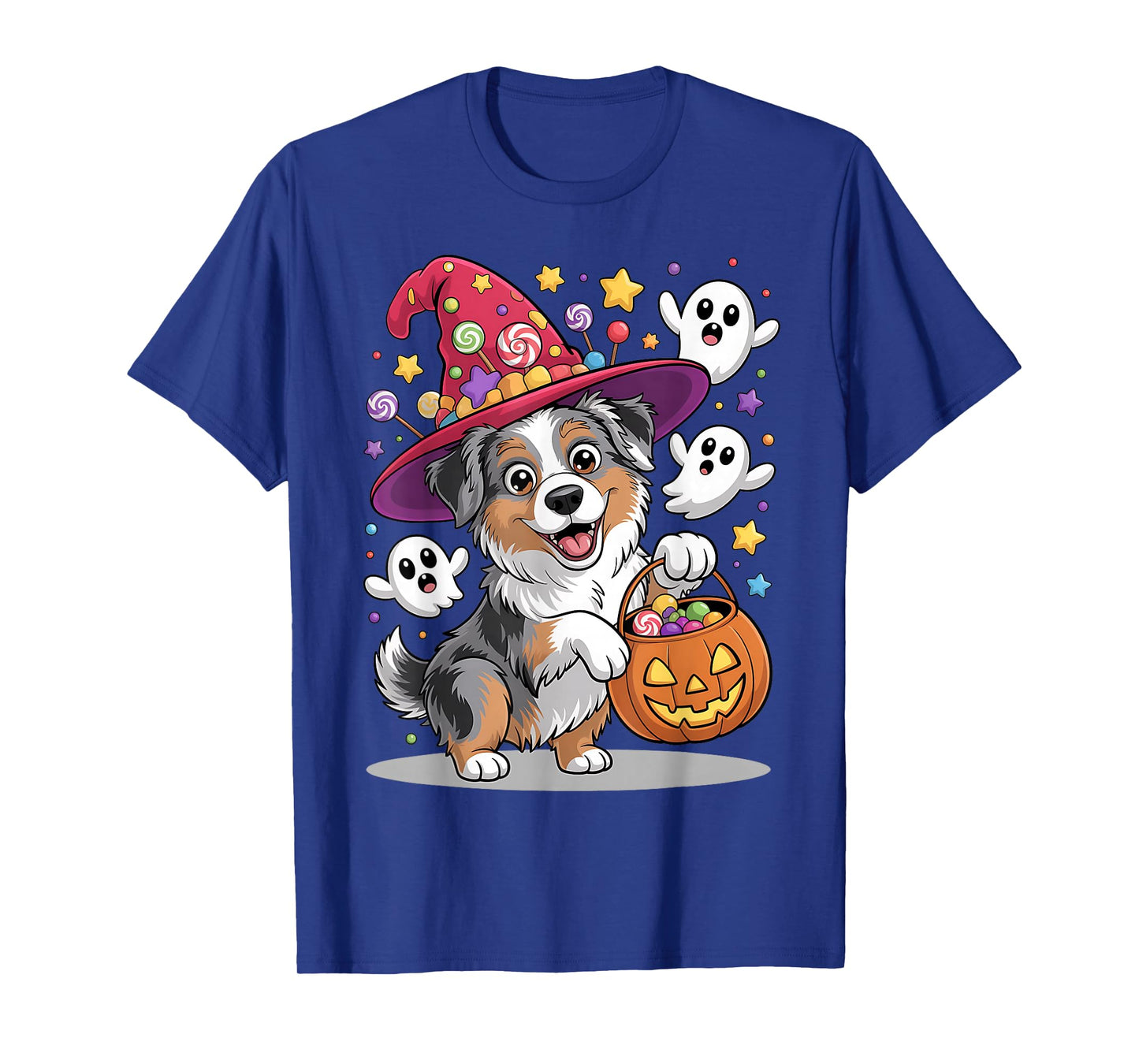 Australian Shepherd Dog Pumpkin Ghost Candy Witch Halloween T-Shirt