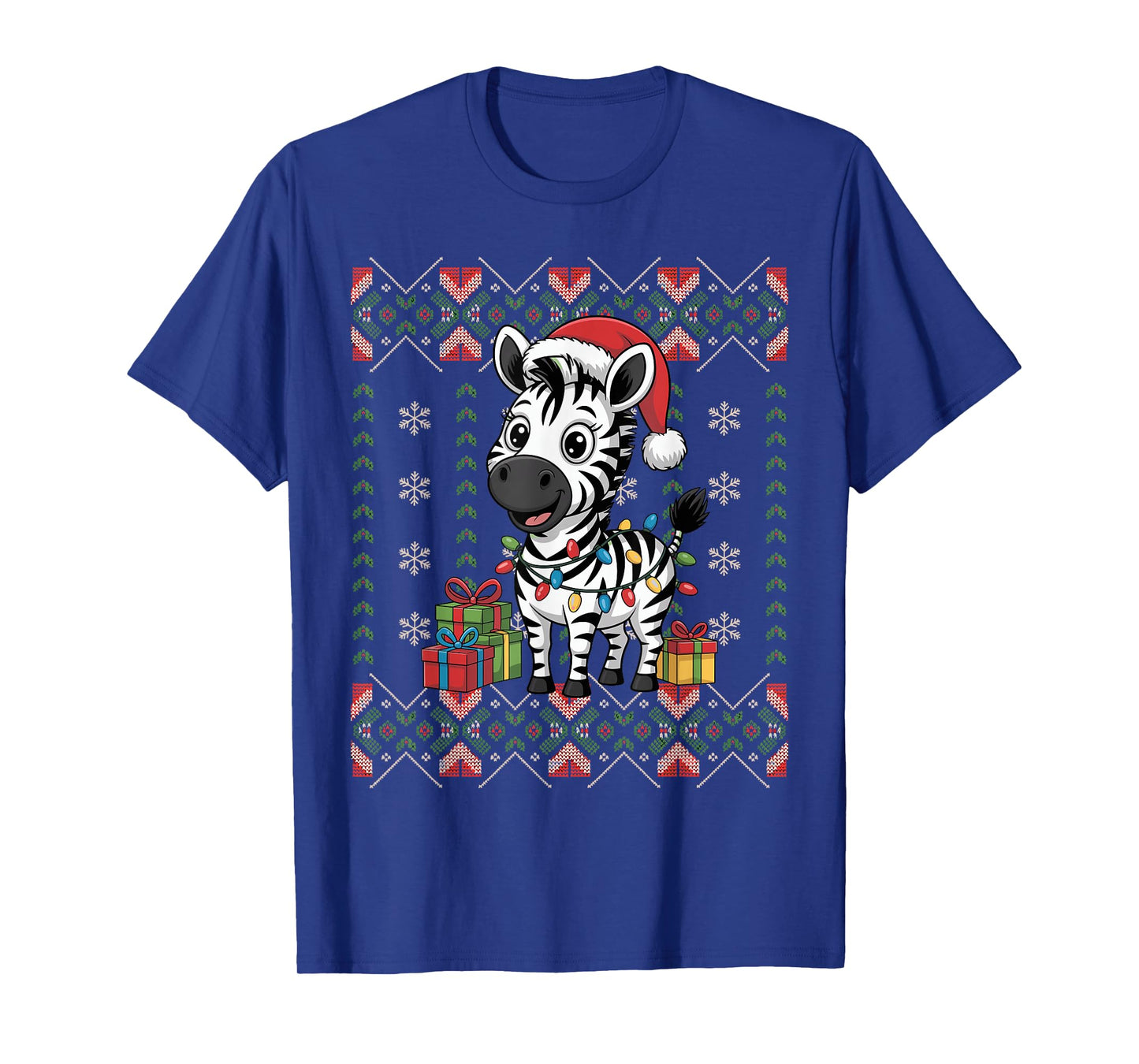 Santa Zebra Christmas Ugly Sweater Funny Holiday Pajamas T-Shirt