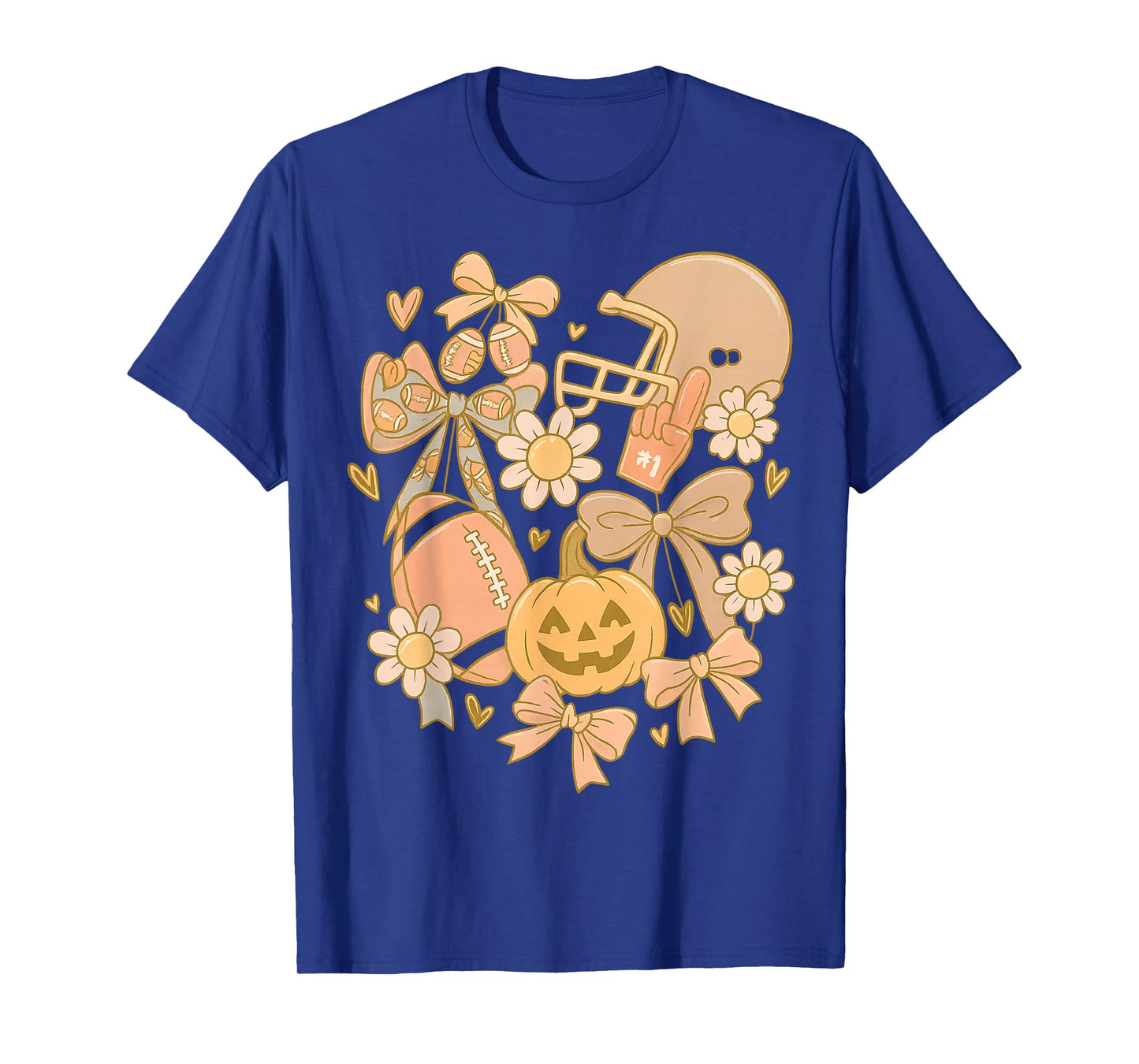 Retro Football Coquette Pumpkin Floral Thanksgiving Fall T-Shirt