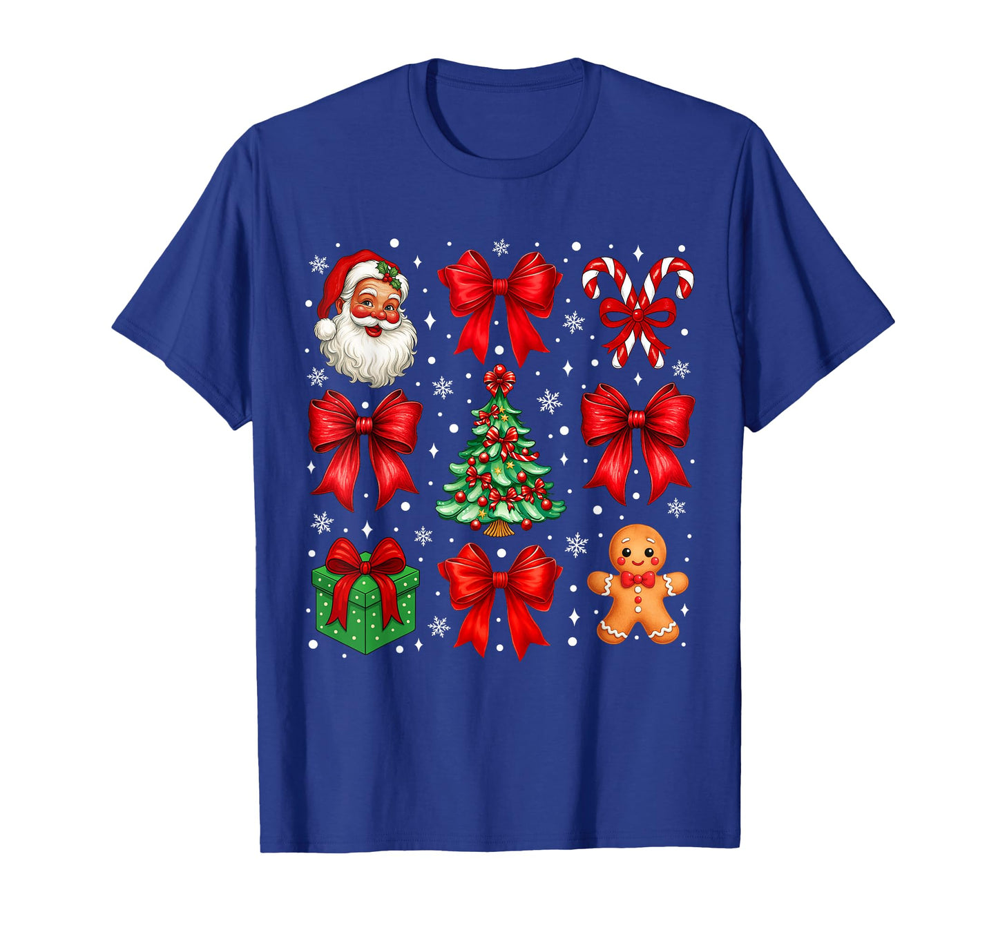 Retro Christmas Coquette Bow Santa Candy Cane Holiday Women T-Shirt