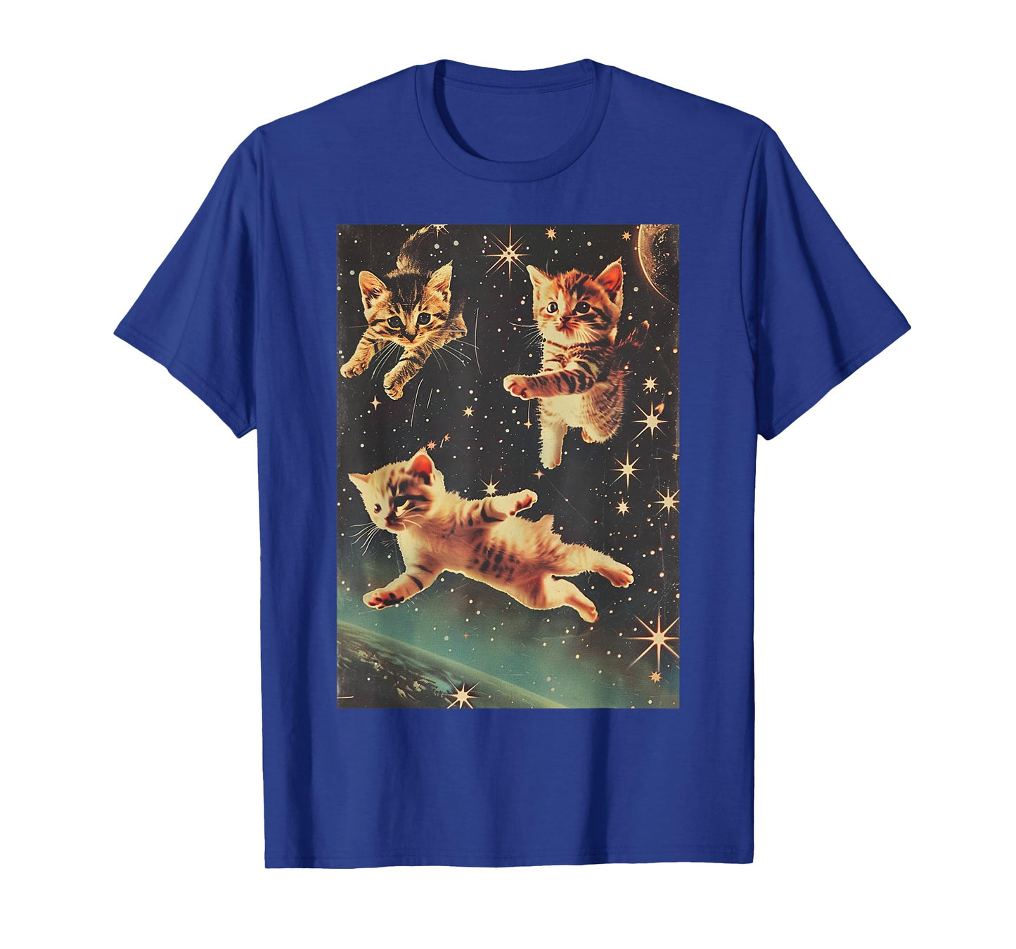 Funny Cat Kittens in Space Cute Retro Art Vintage T-Shirt